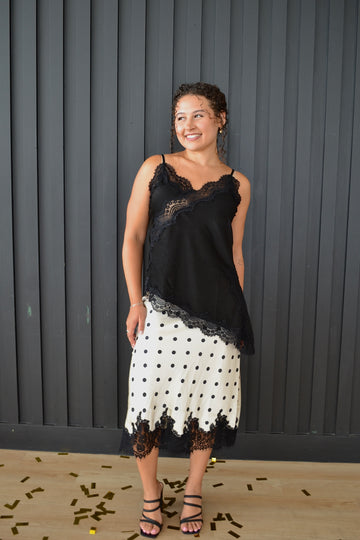 Polka Dot Ivory Skirt With Lace By Eesome