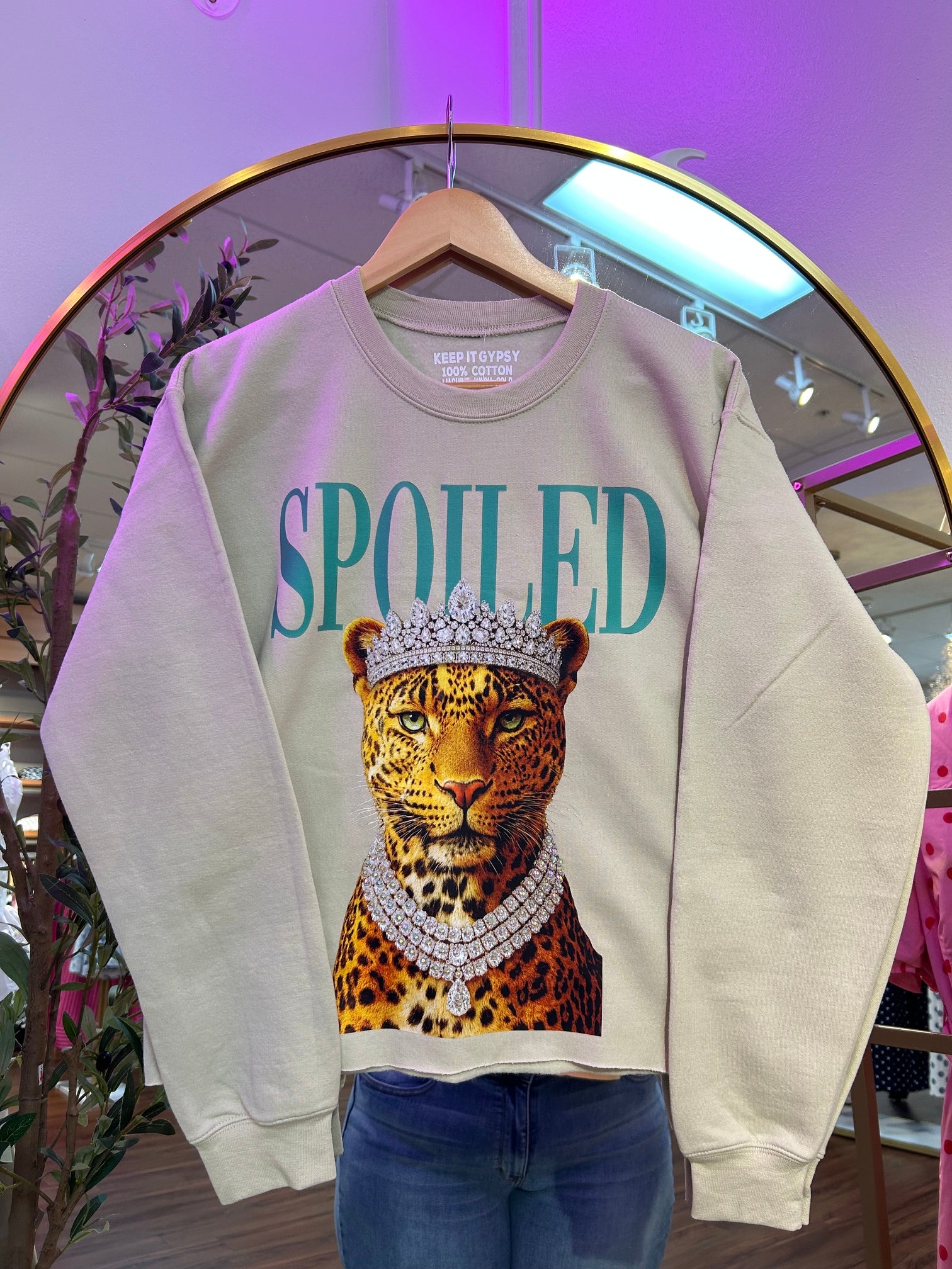 Spoiled Leopard Rhinestone CREWNECK By Keep it Gypsy