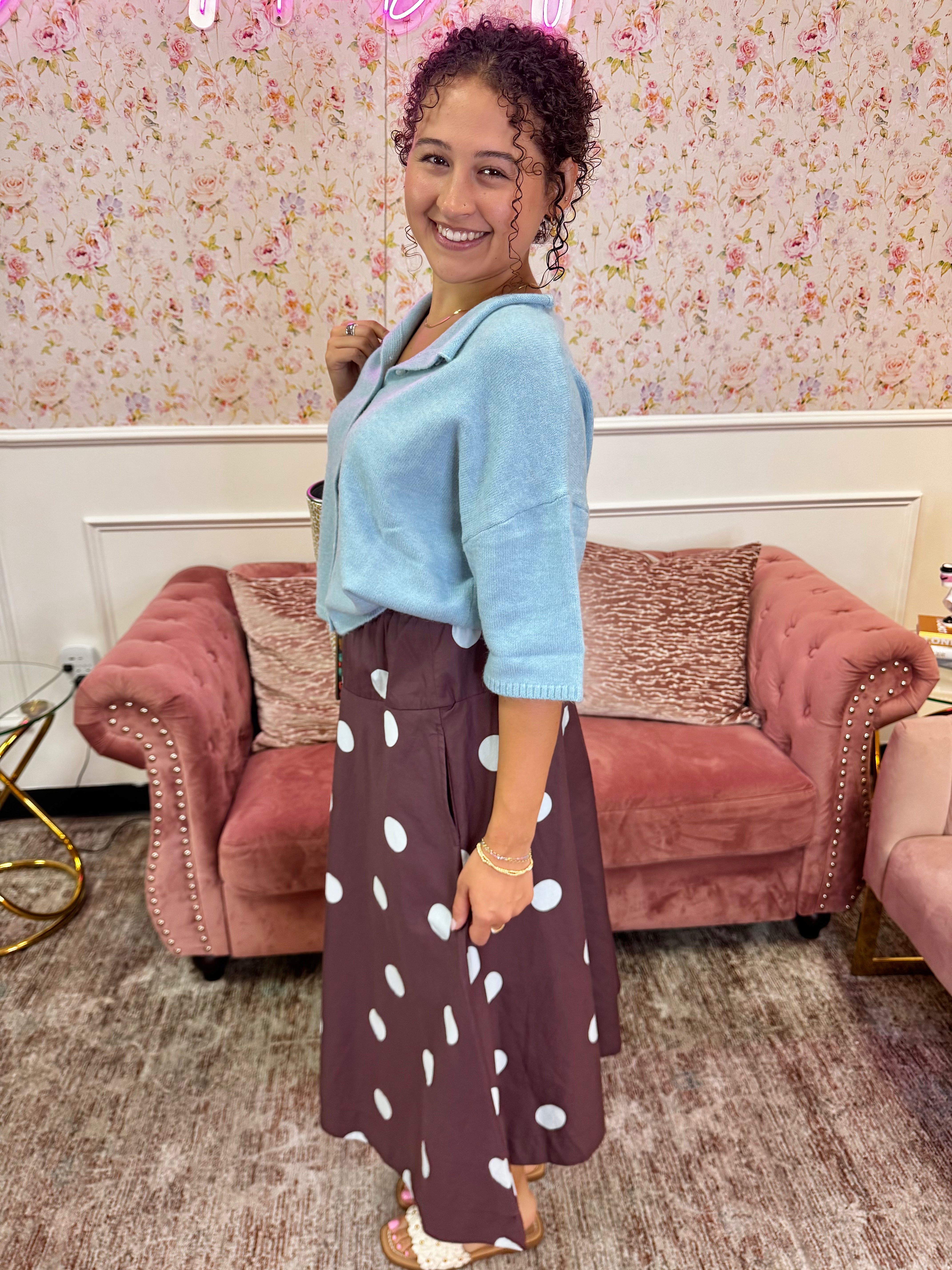 Cocoa Dot Stroll Maxi Skirt By EESOME