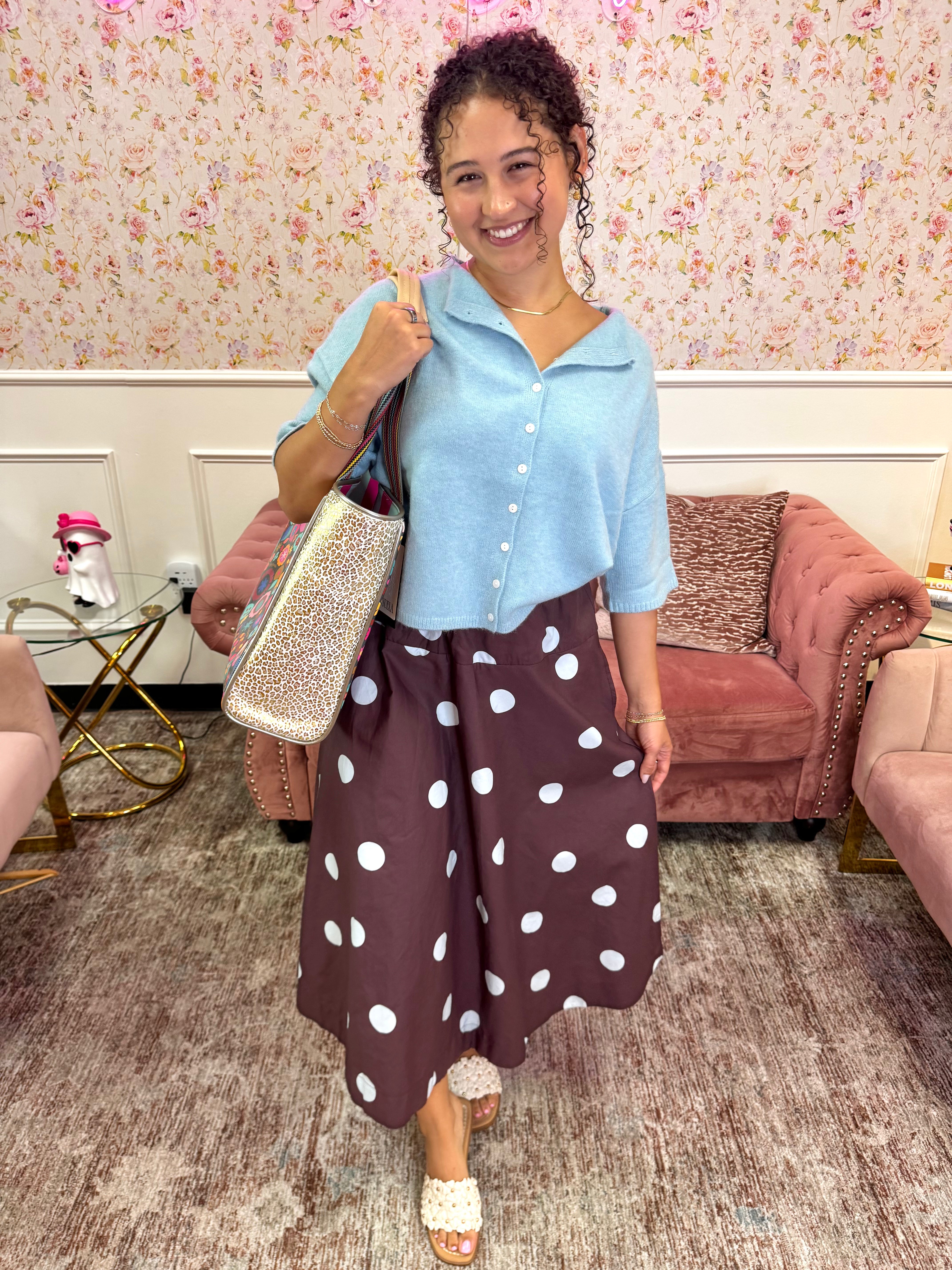 Cocoa Dot Stroll Maxi Skirt By EESOME