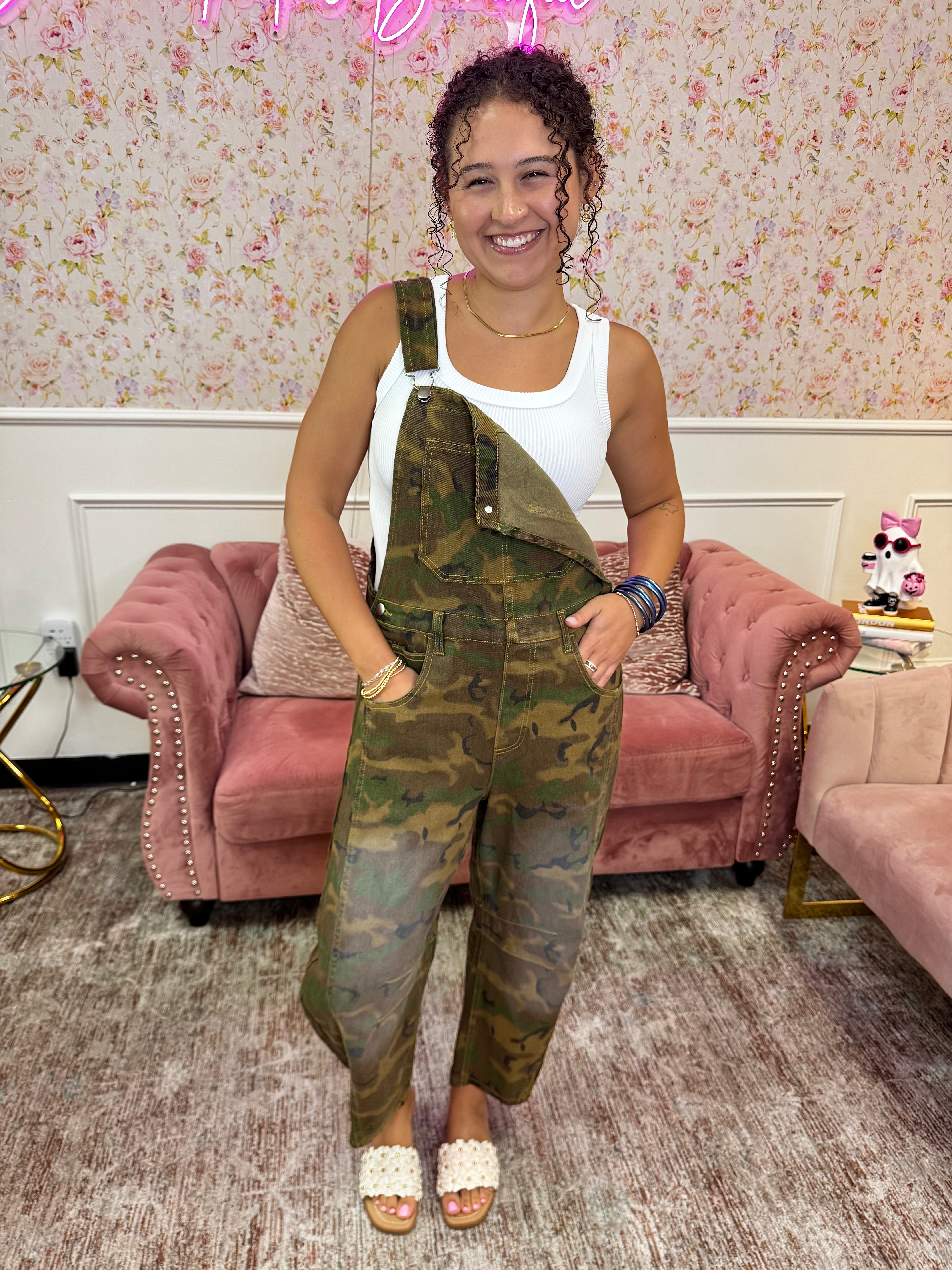Camo Crush Barrel Overalls By Easel