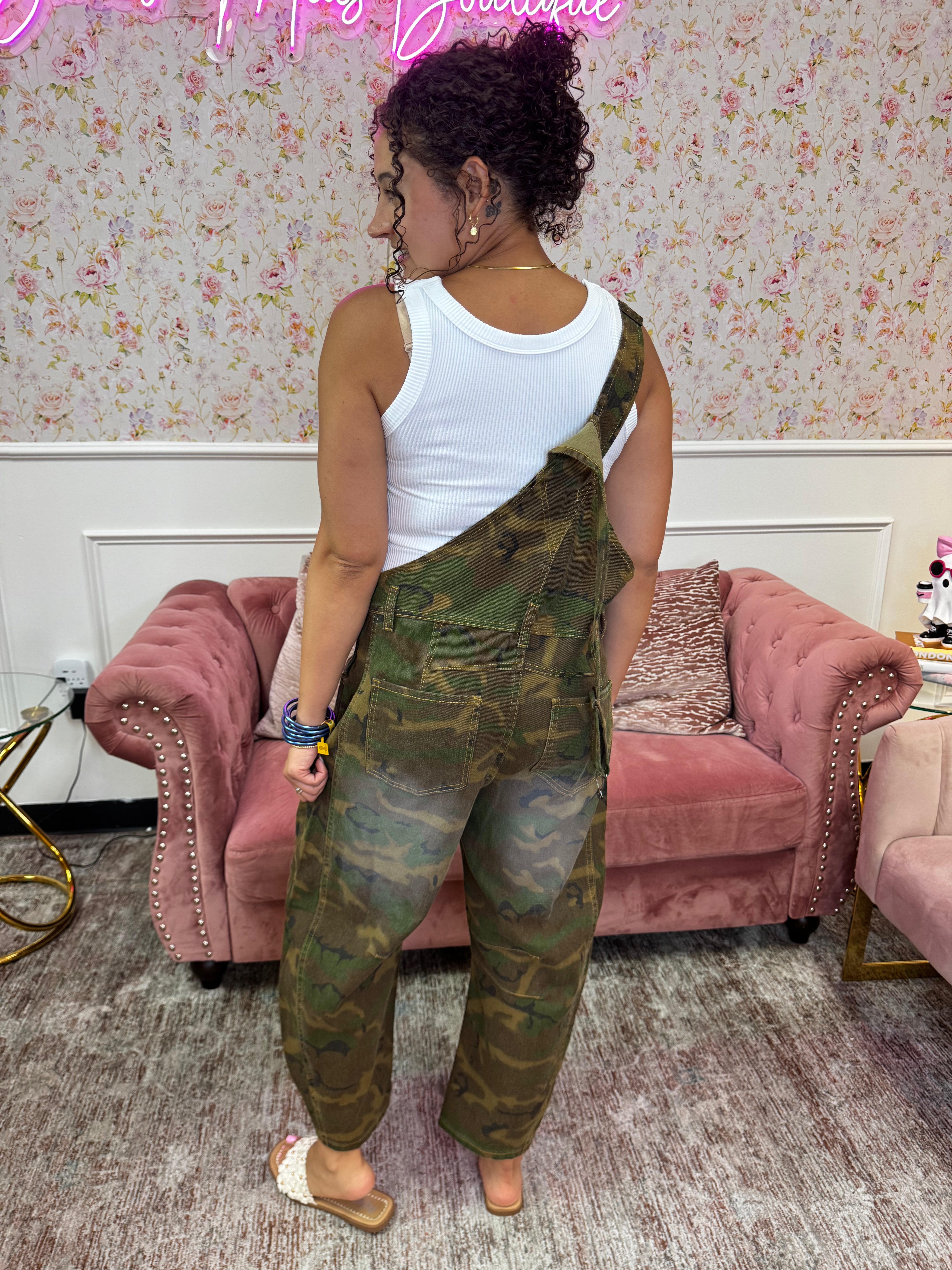 Camo Crush Barrel Overalls By Easel