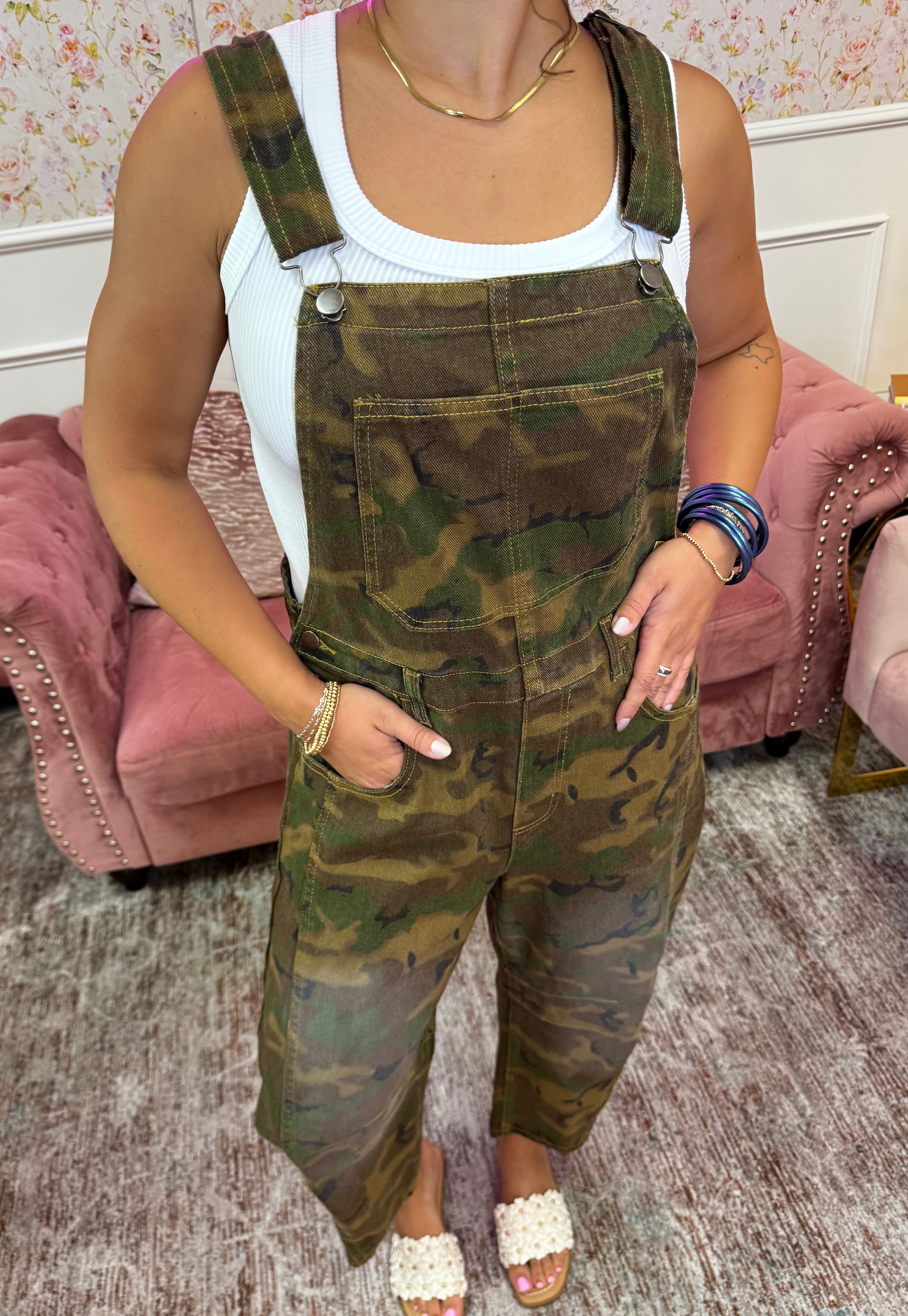Camo Crush Barrel Overalls By Easel