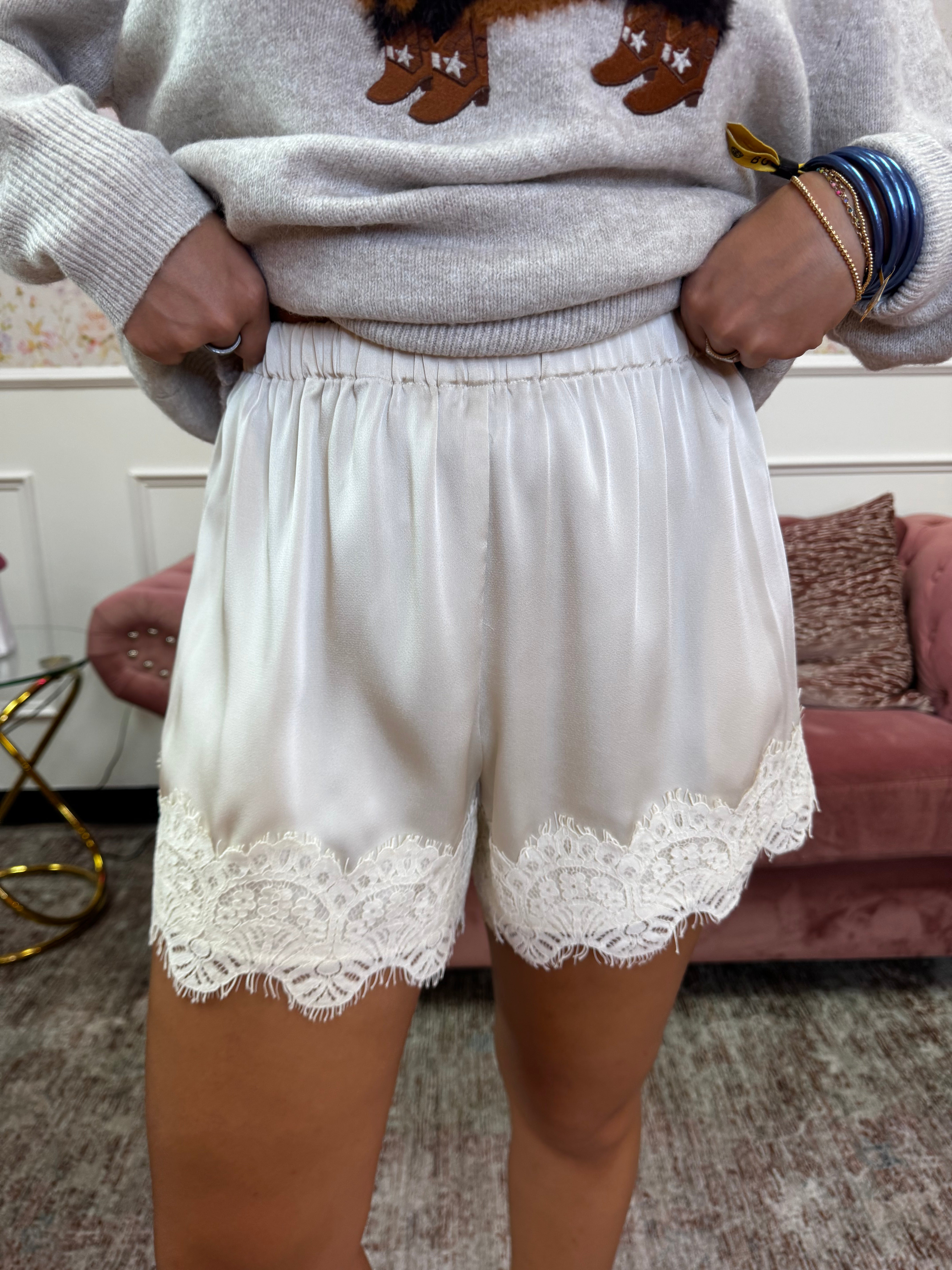Champagne Wishes Lace Shorts By Jodifl