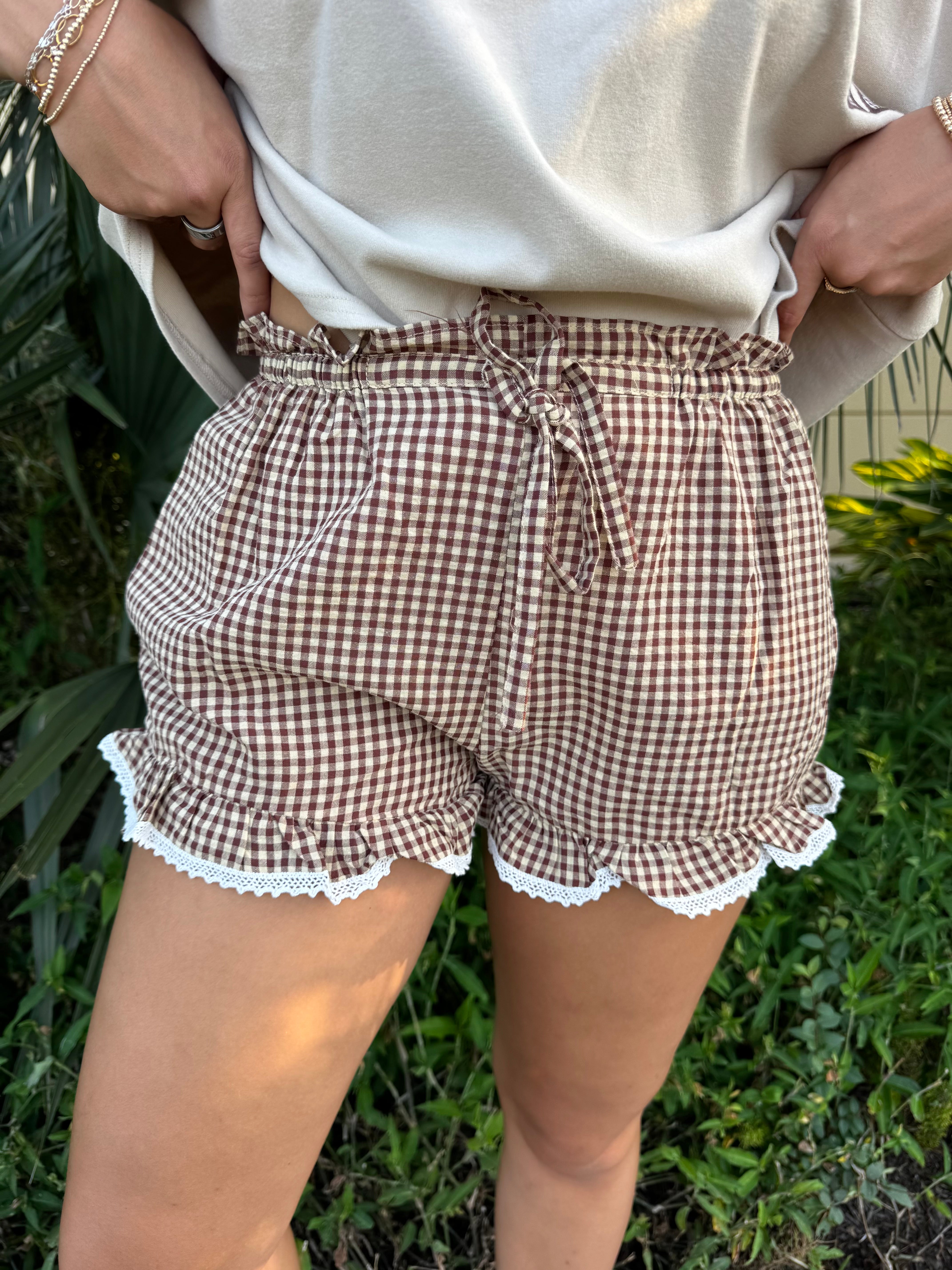 Coffee Date Check Shorts By Twentifourth