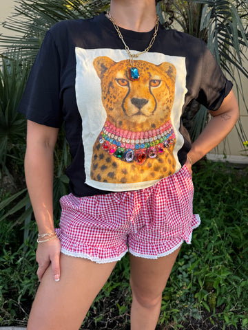 Jeweled Collar Cheetah Patch On Black