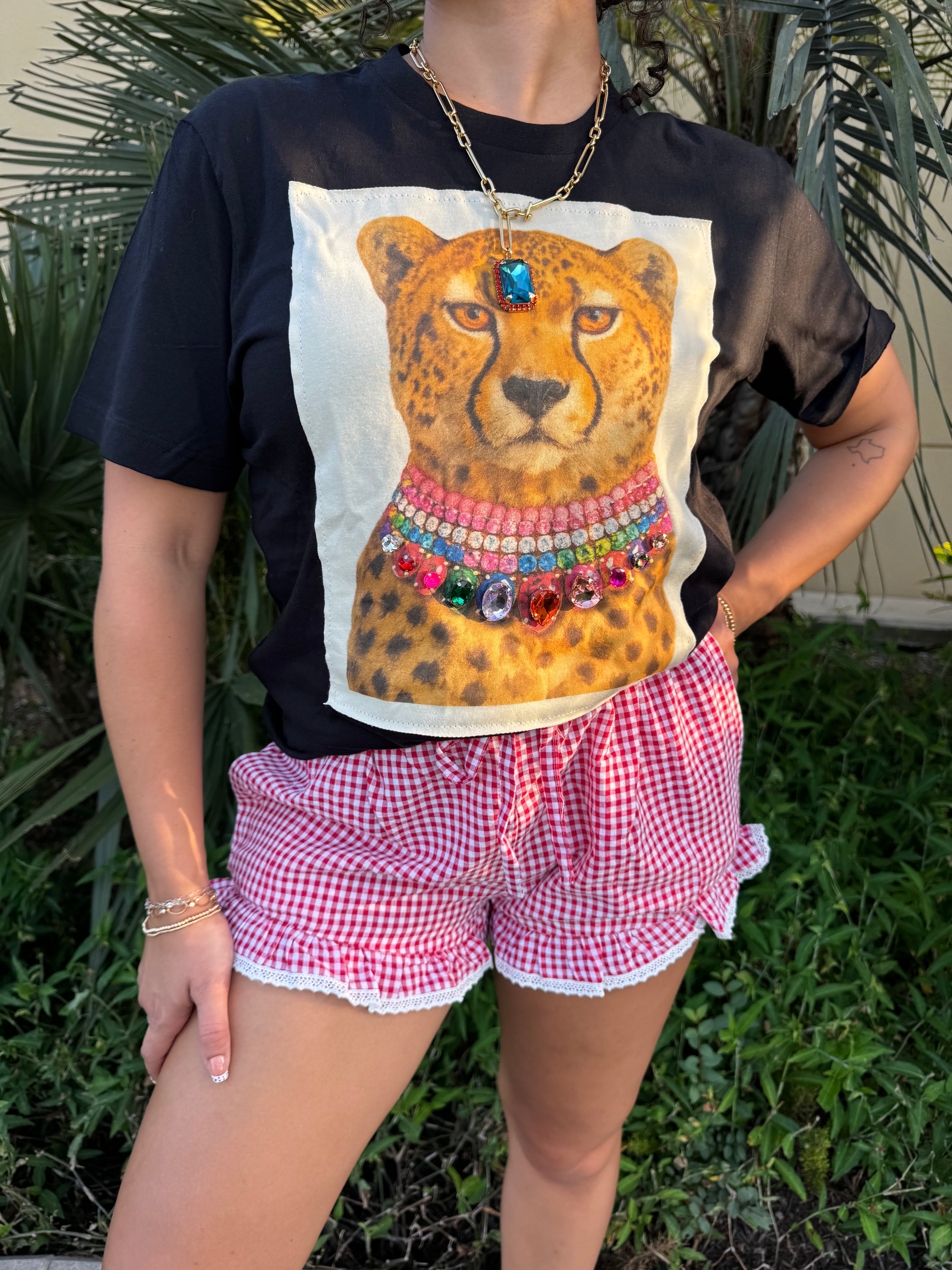 Jeweled Collar Cheetah Patch On Black