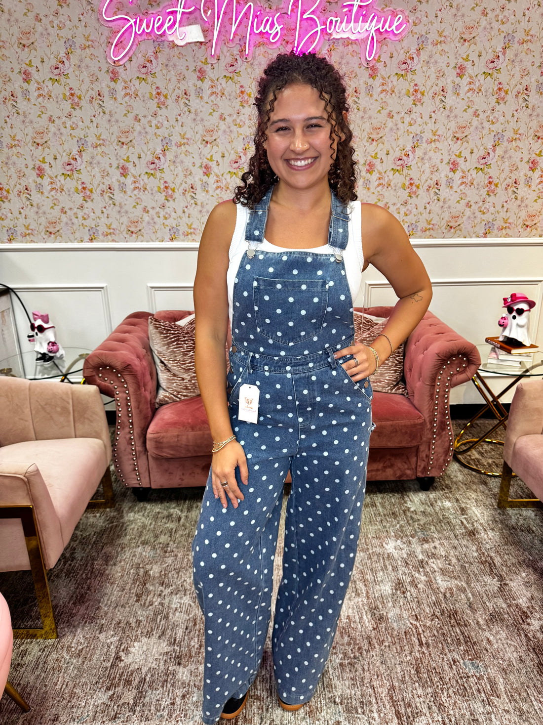 Dotty Darling Denim Overalls By Flying Tomato