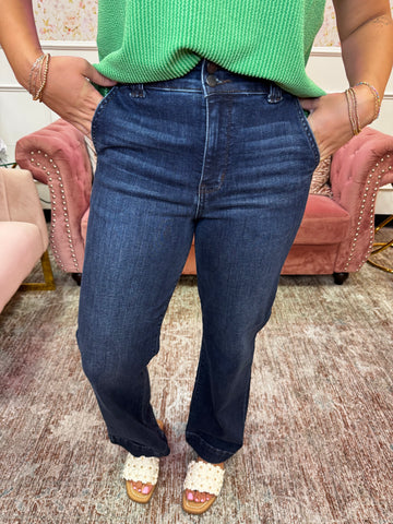 FULL RUN Judy Blue Hw Trouser Wide Leg Short inseam 82678