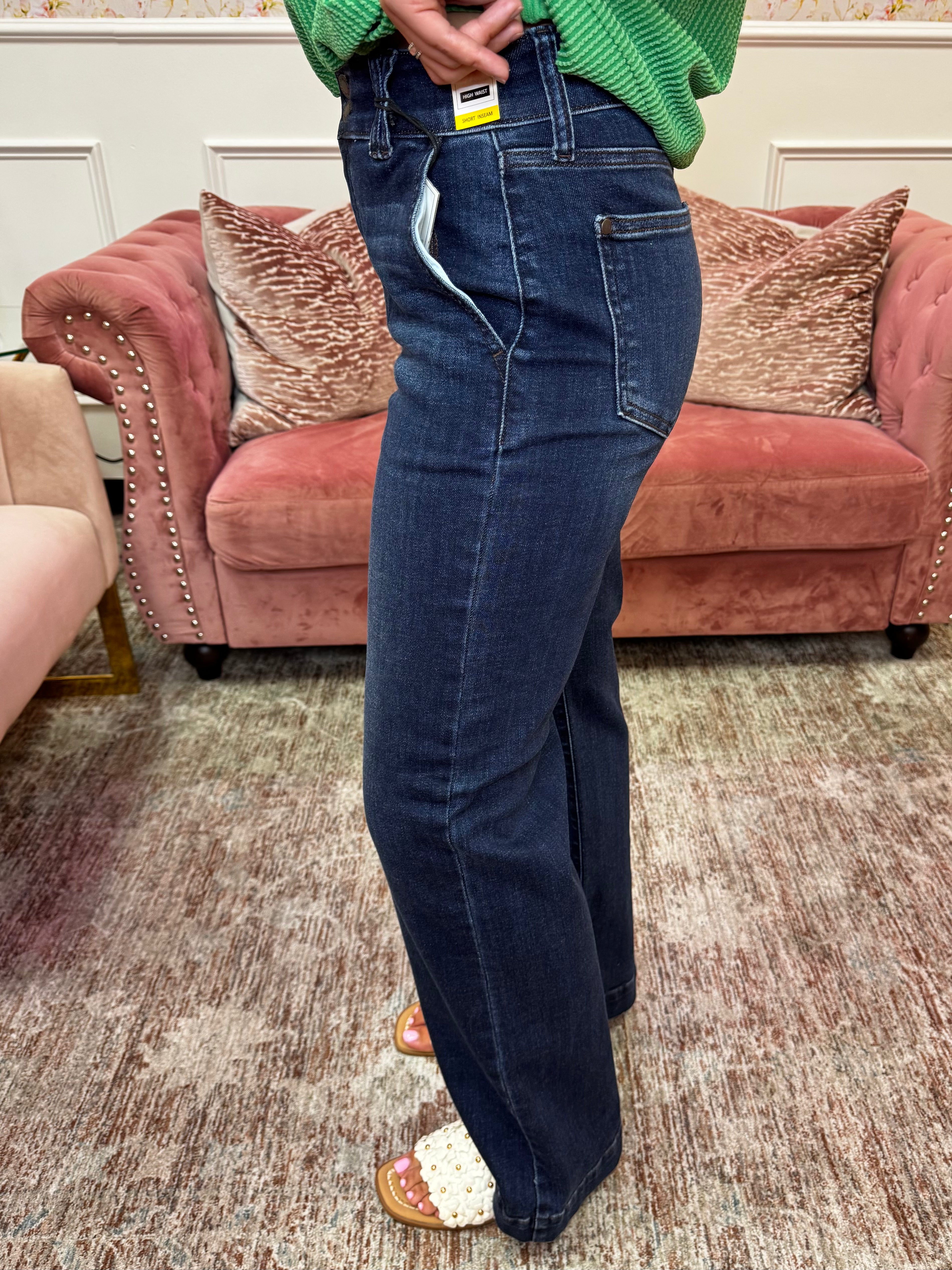 FULL RUN Judy Blue Hw Trouser Wide Leg Short inseam 82678