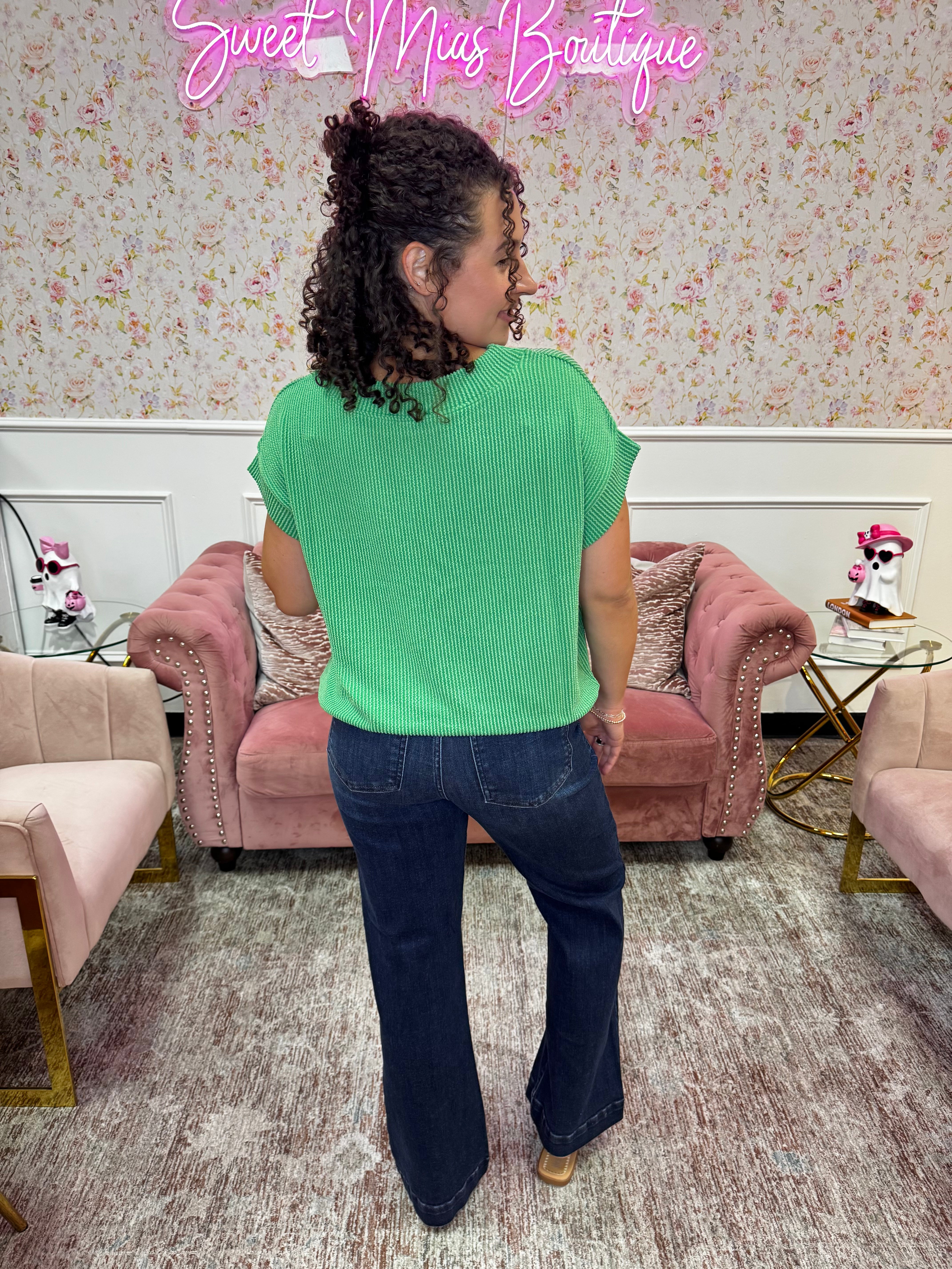 Raised Rib Cap Sleeve Top By Zenana