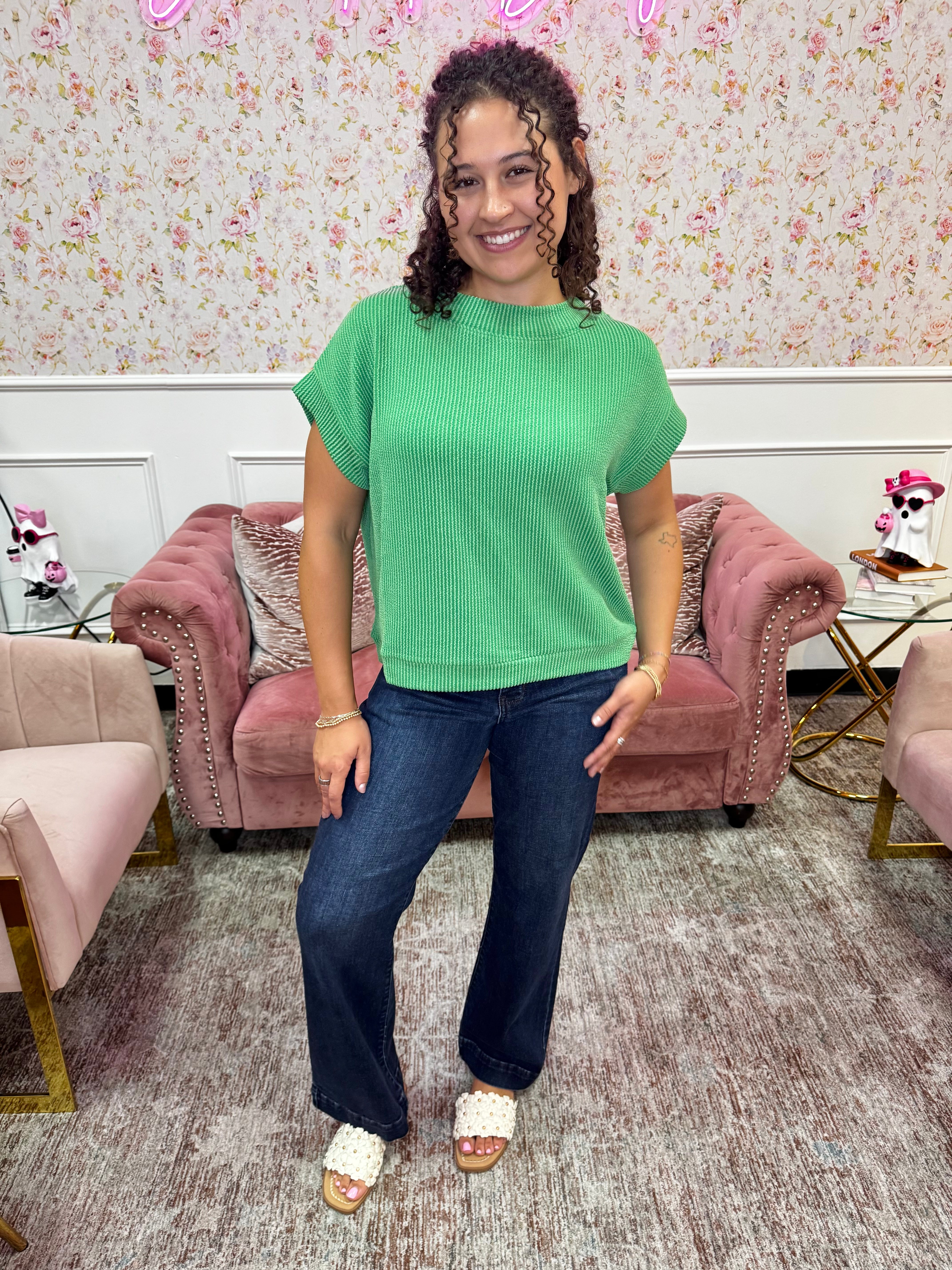 Raised Rib Cap Sleeve Top By Zenana