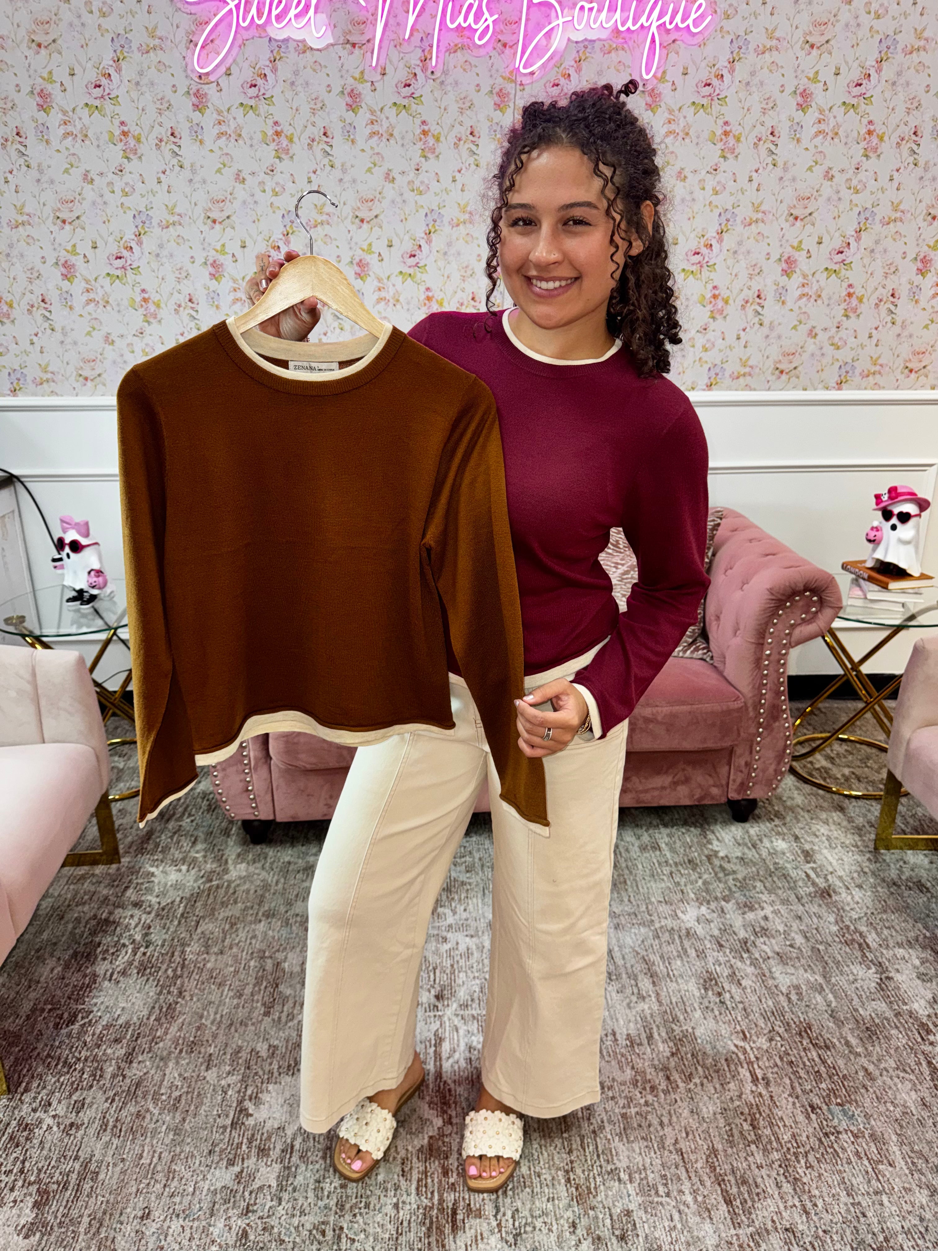 Wool Blend Round Neck Sweater By Zenana