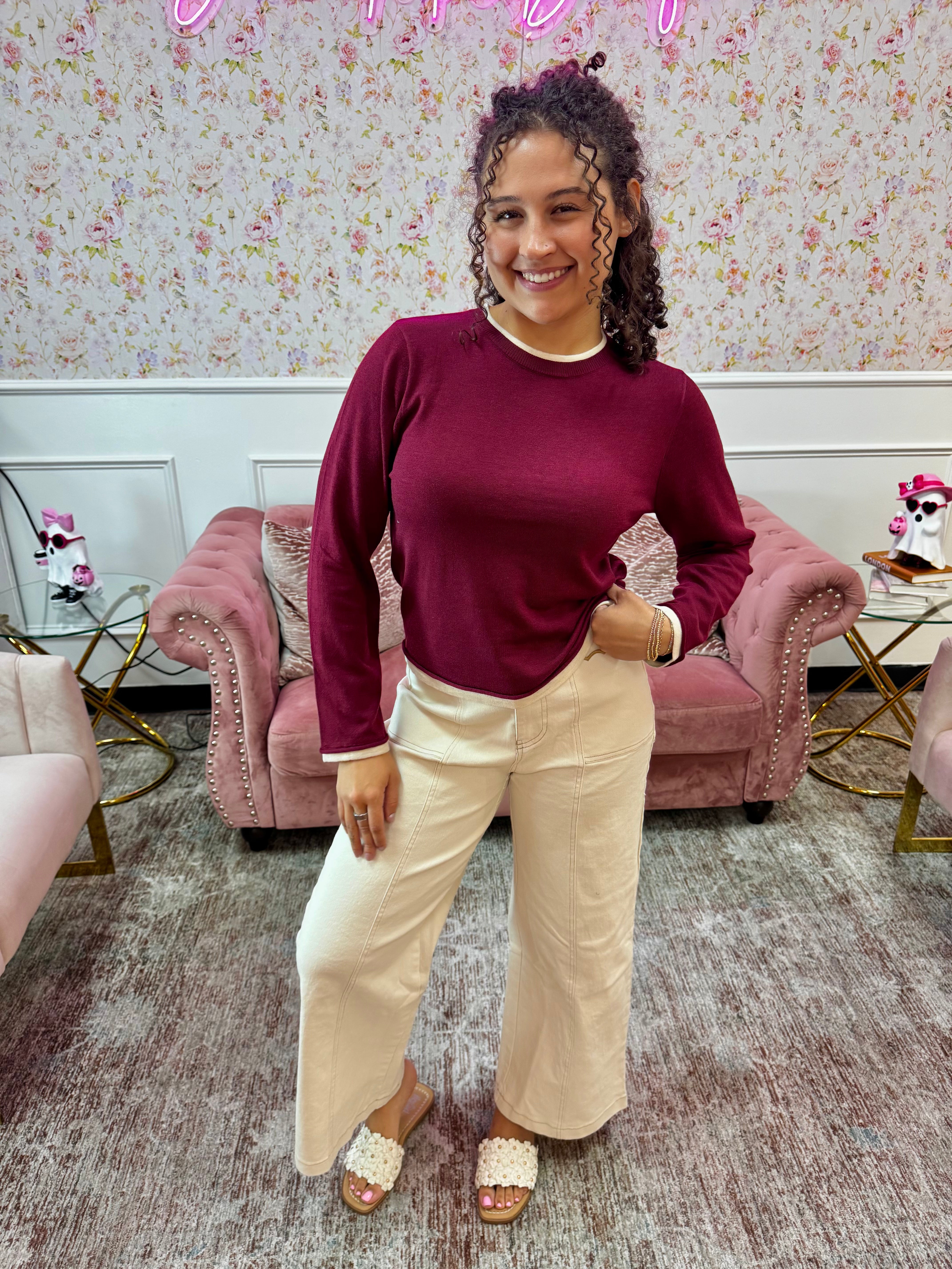 Wool Blend Round Neck Sweater By Zenana