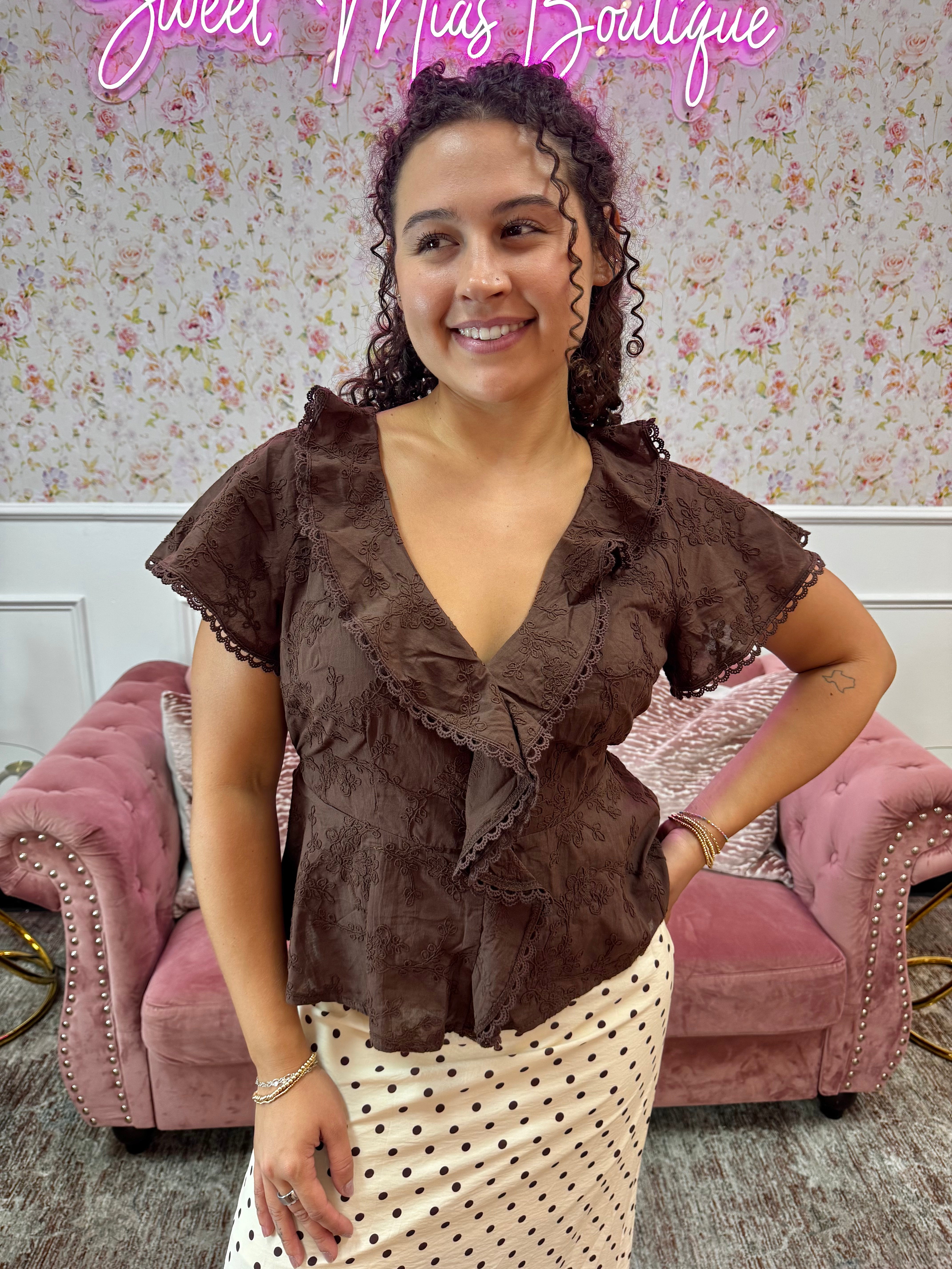 Love in the Details Ruffle Blouse By Easel