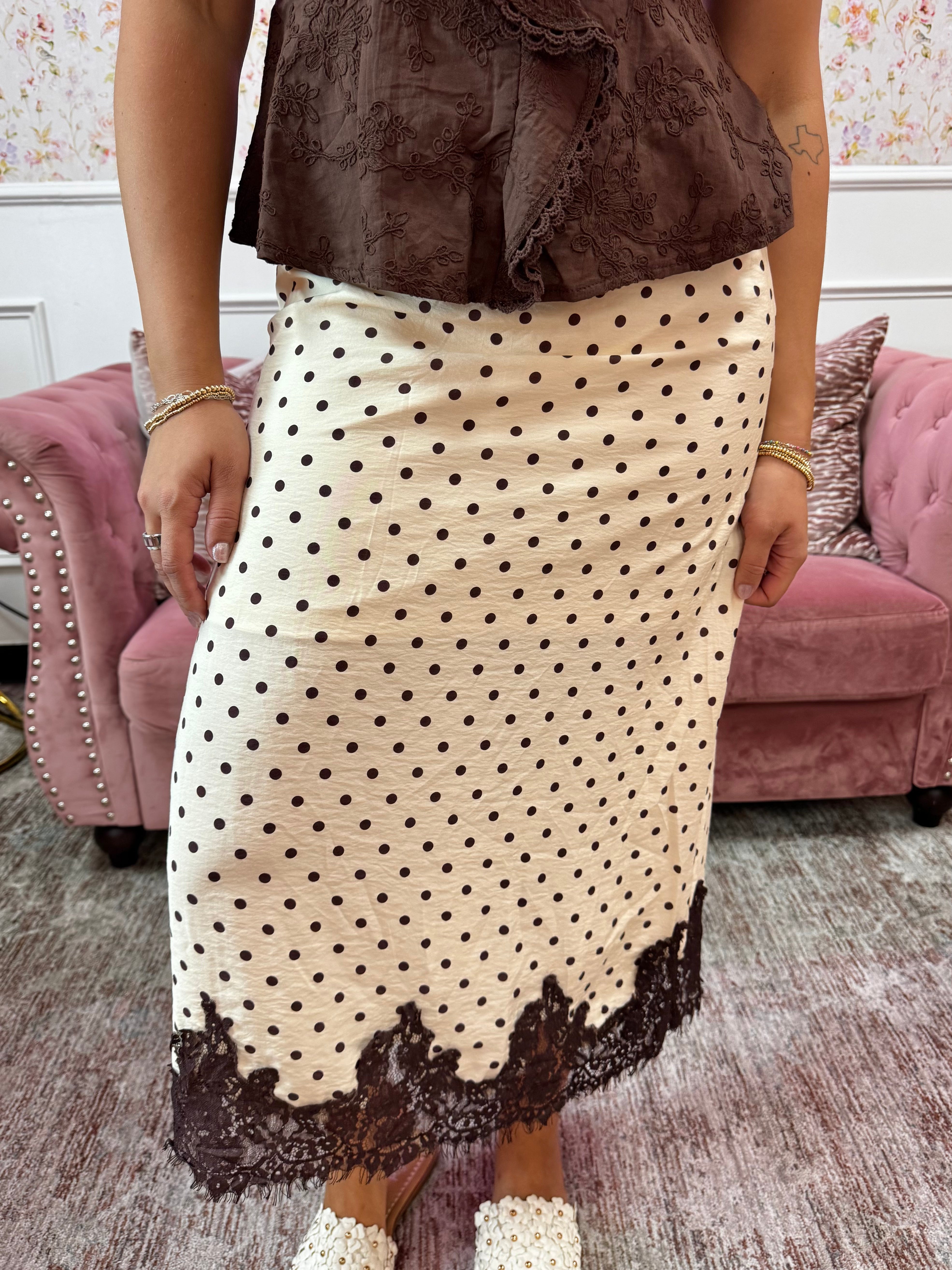 Polka Elegance Lace Hem Skirt By Entro