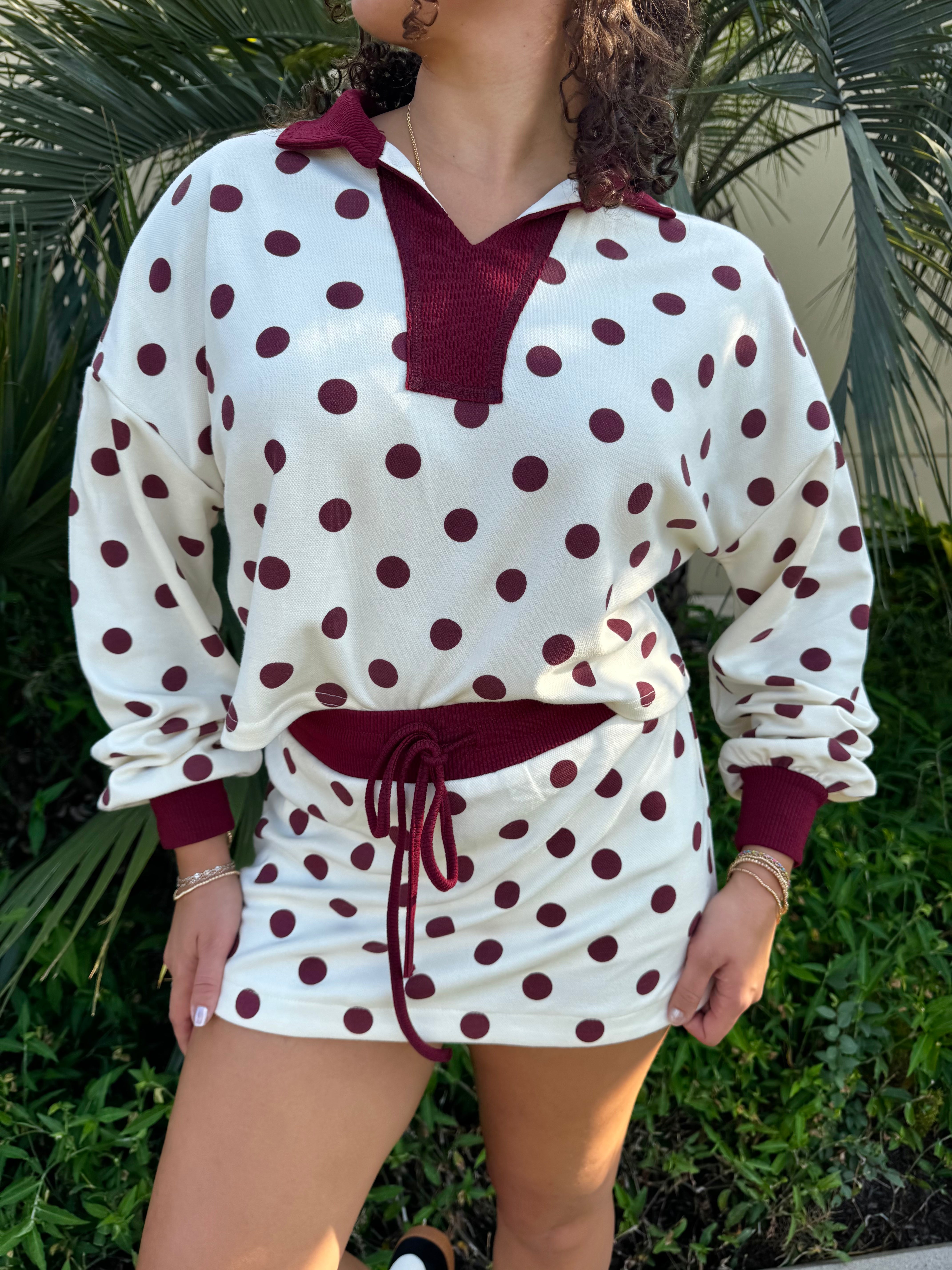 Dotted in Merlot Skort Set By EESOME