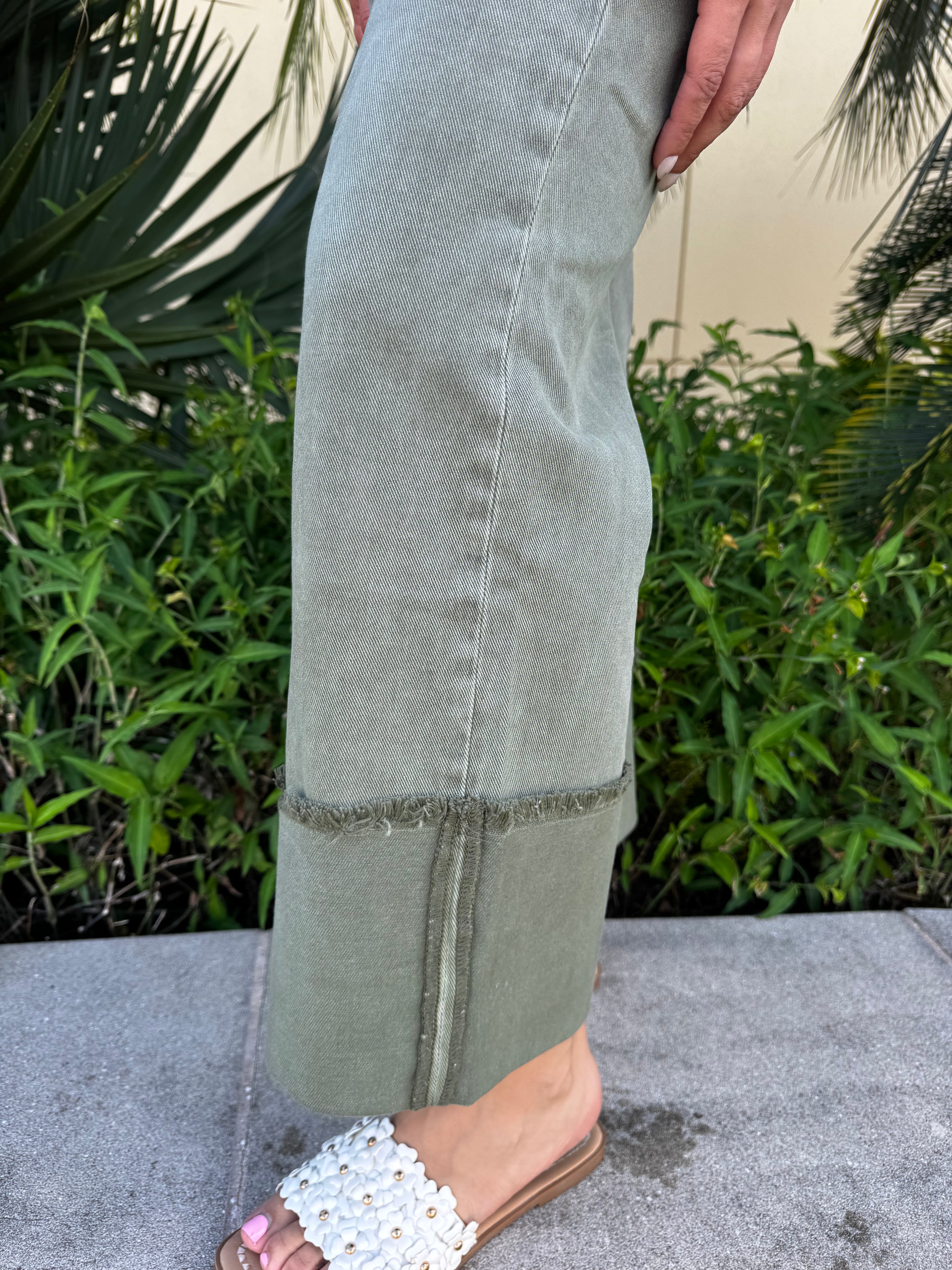 Risen Olive Branch Cuffed Wide Leg Jeans