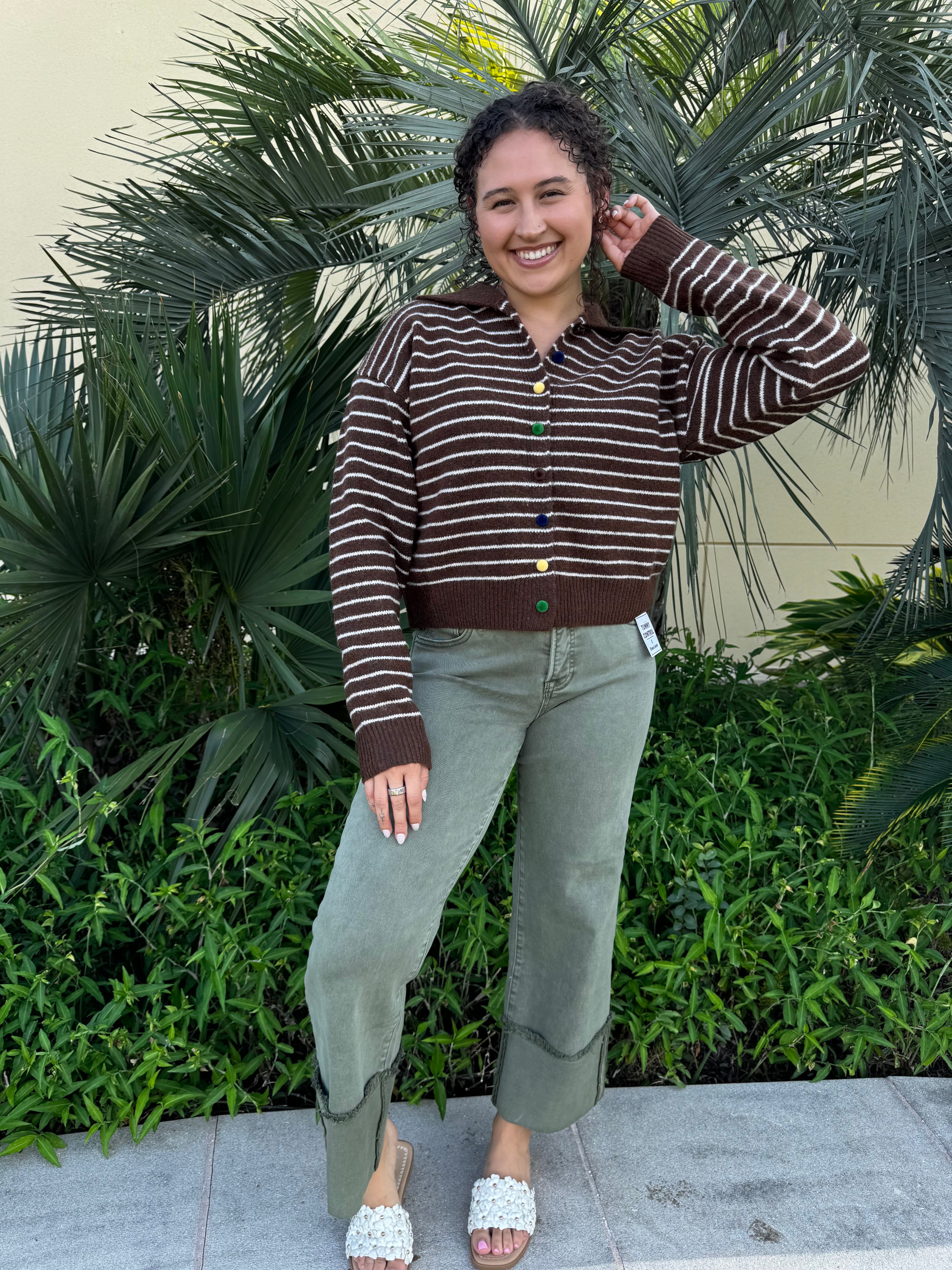 Buttoned Brown Striped Cardigan By Wishlist Apparel