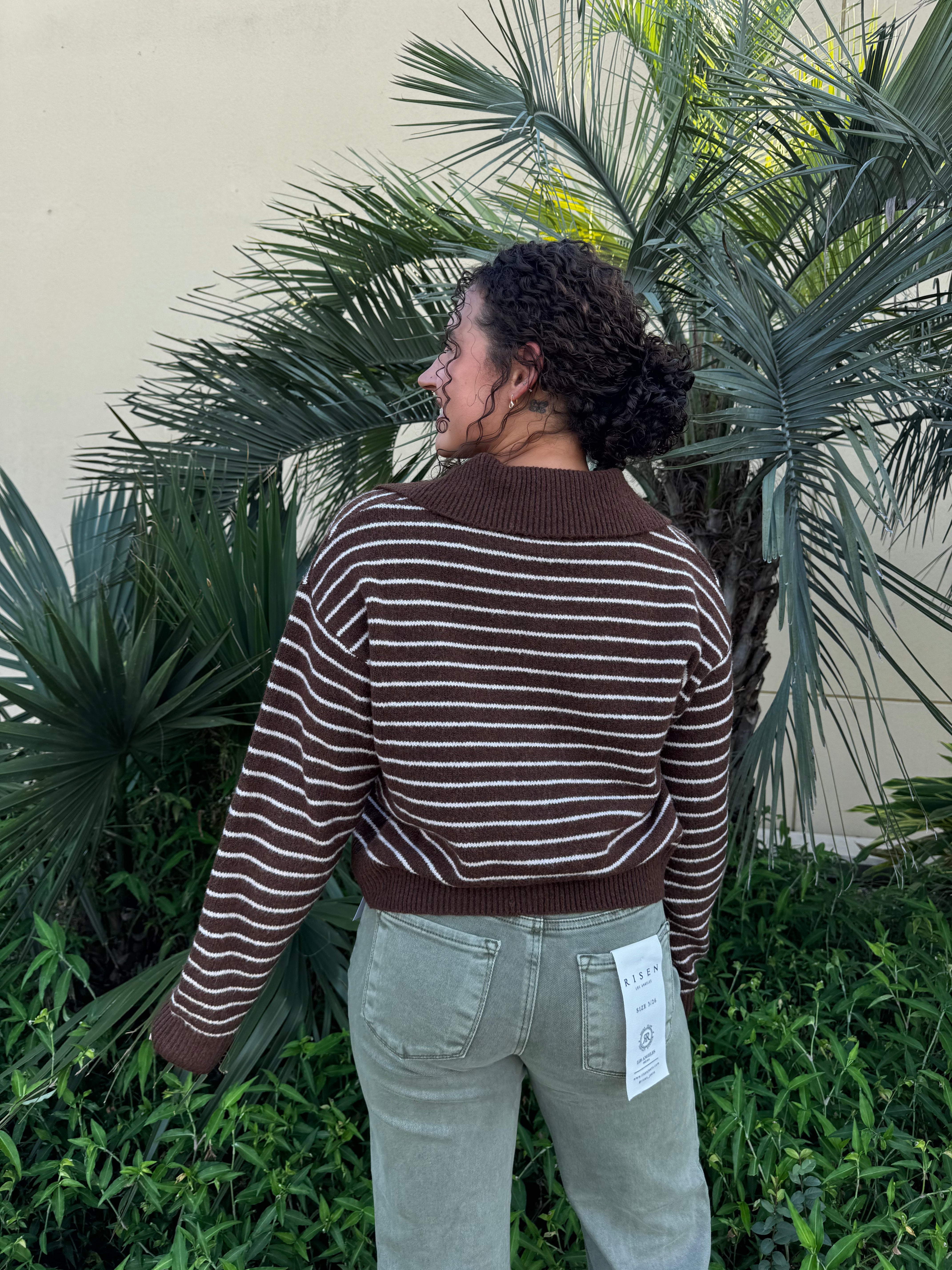 Buttoned Brown Striped Cardigan By Wishlist Apparel