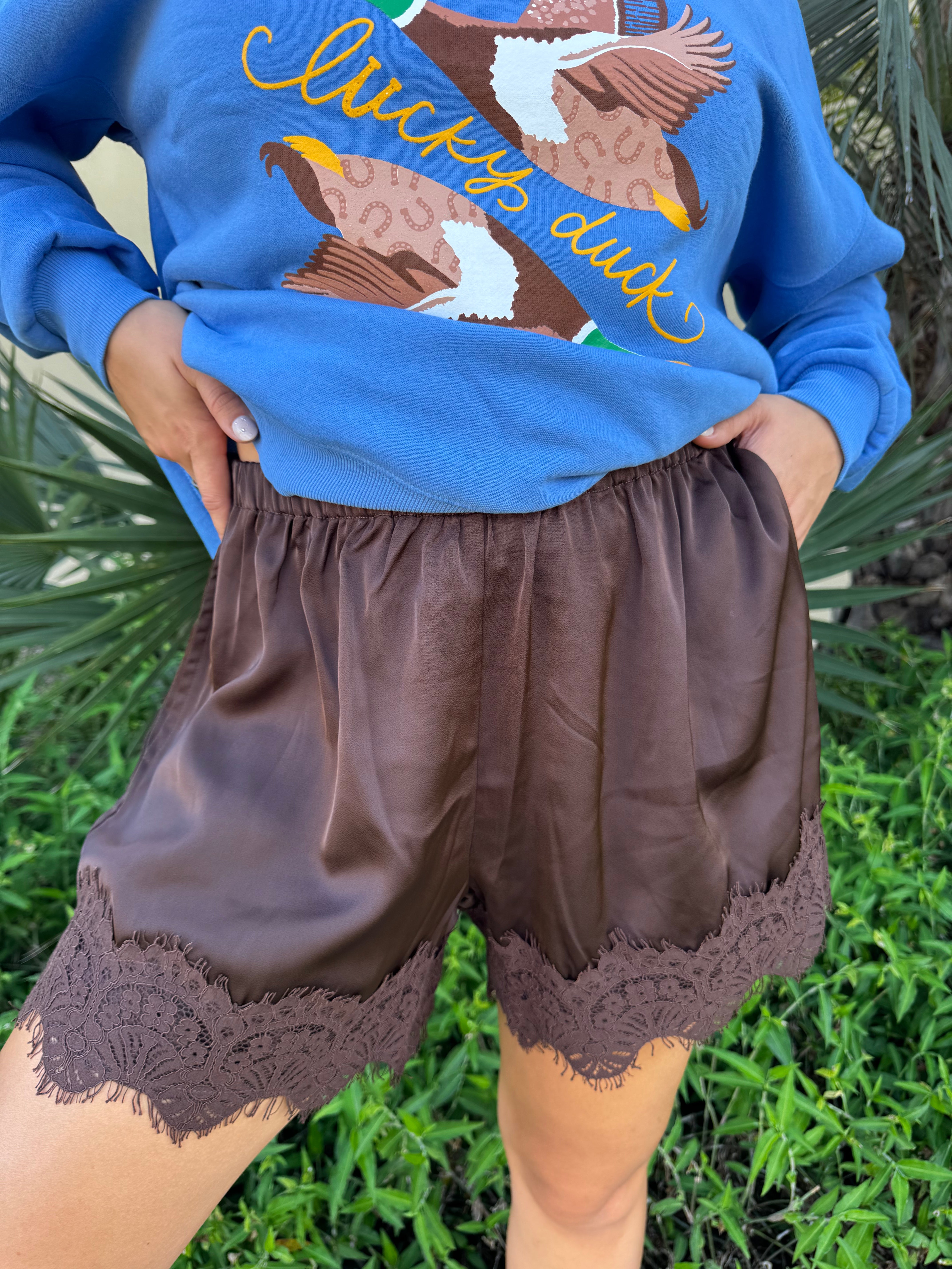 Silk & Sweetheart Lace Shorts By Jodifl