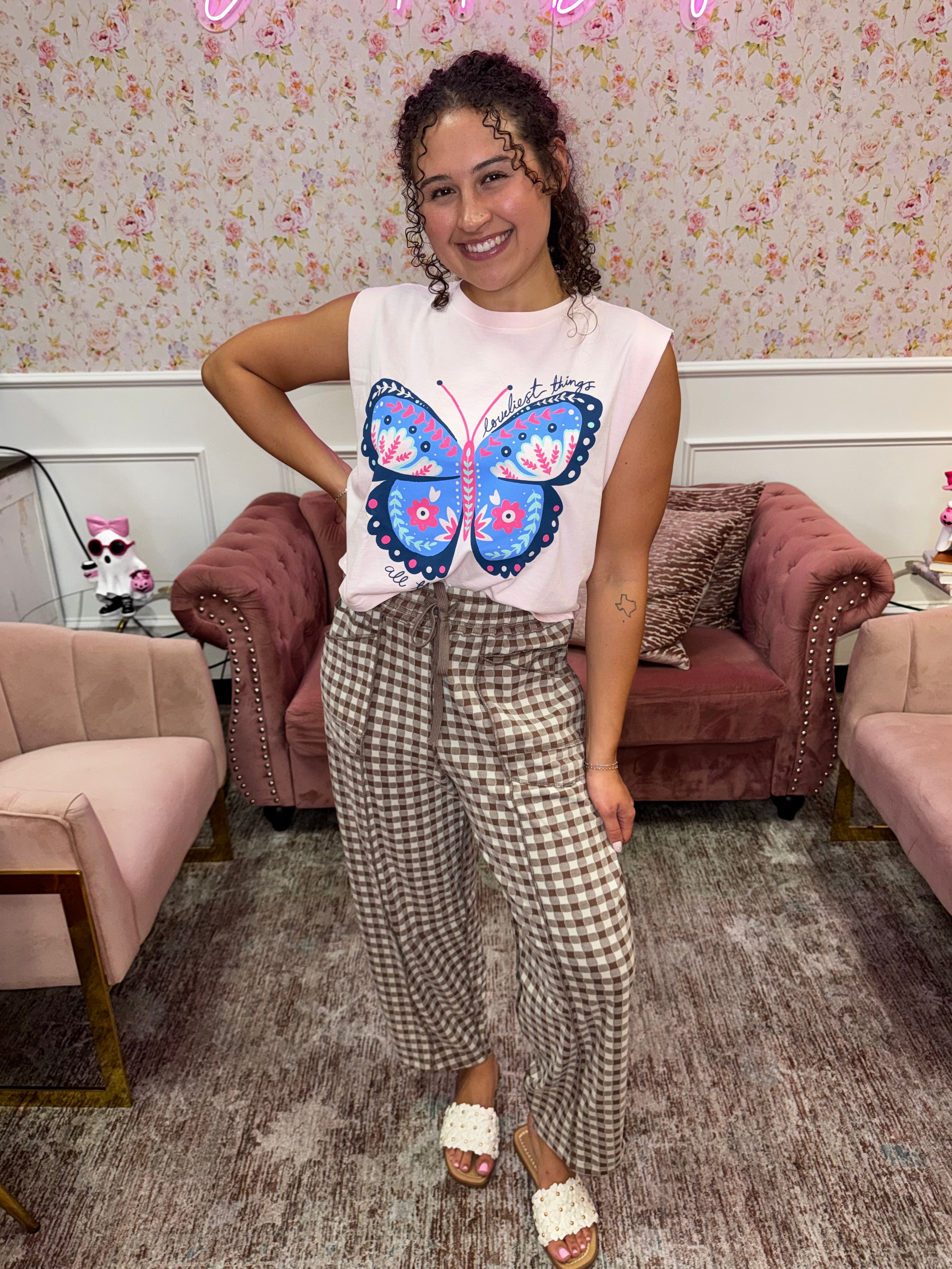 Cocoa Check Comfort Barrel Pants By AnnieWear
