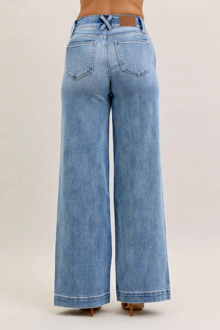 Judy Blue High Waist Double Button Trouser Wide Leg Denim Jeans 82675