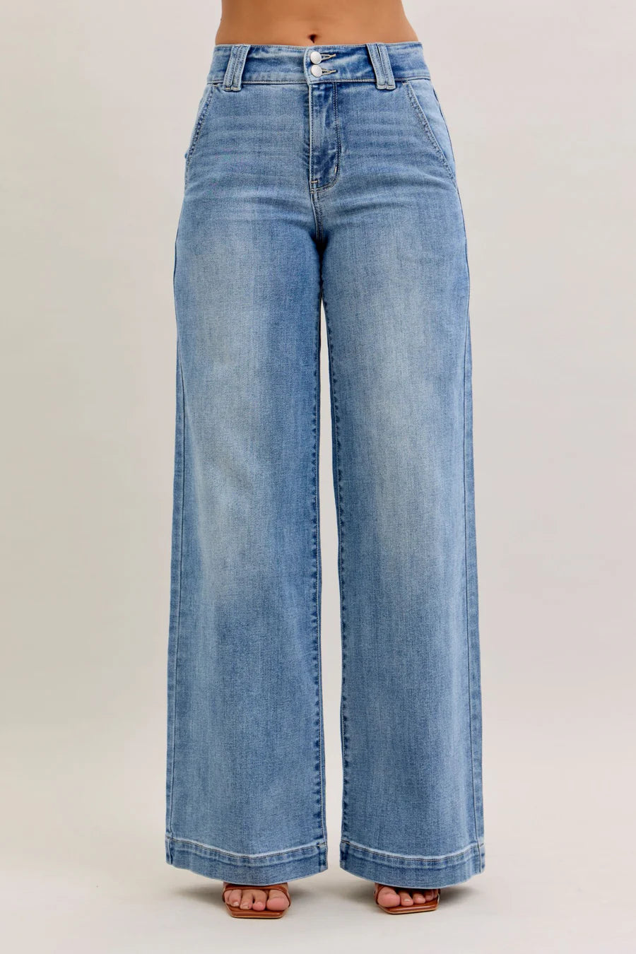 Judy Blue High Waist Double Button Trouser Wide Leg Denim Jeans 82675