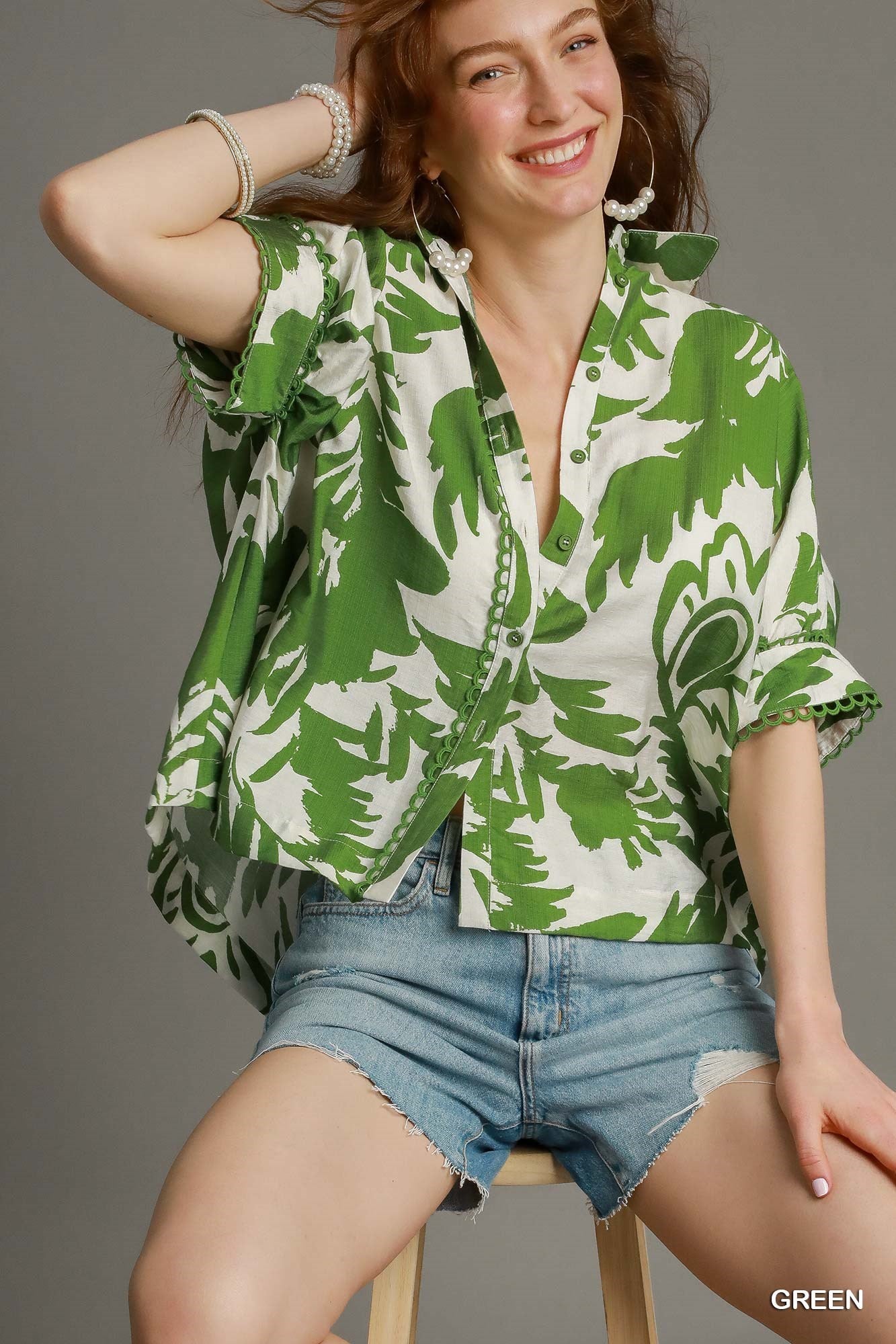 Bold Floral Print Button-Up Blouse by Umgee
