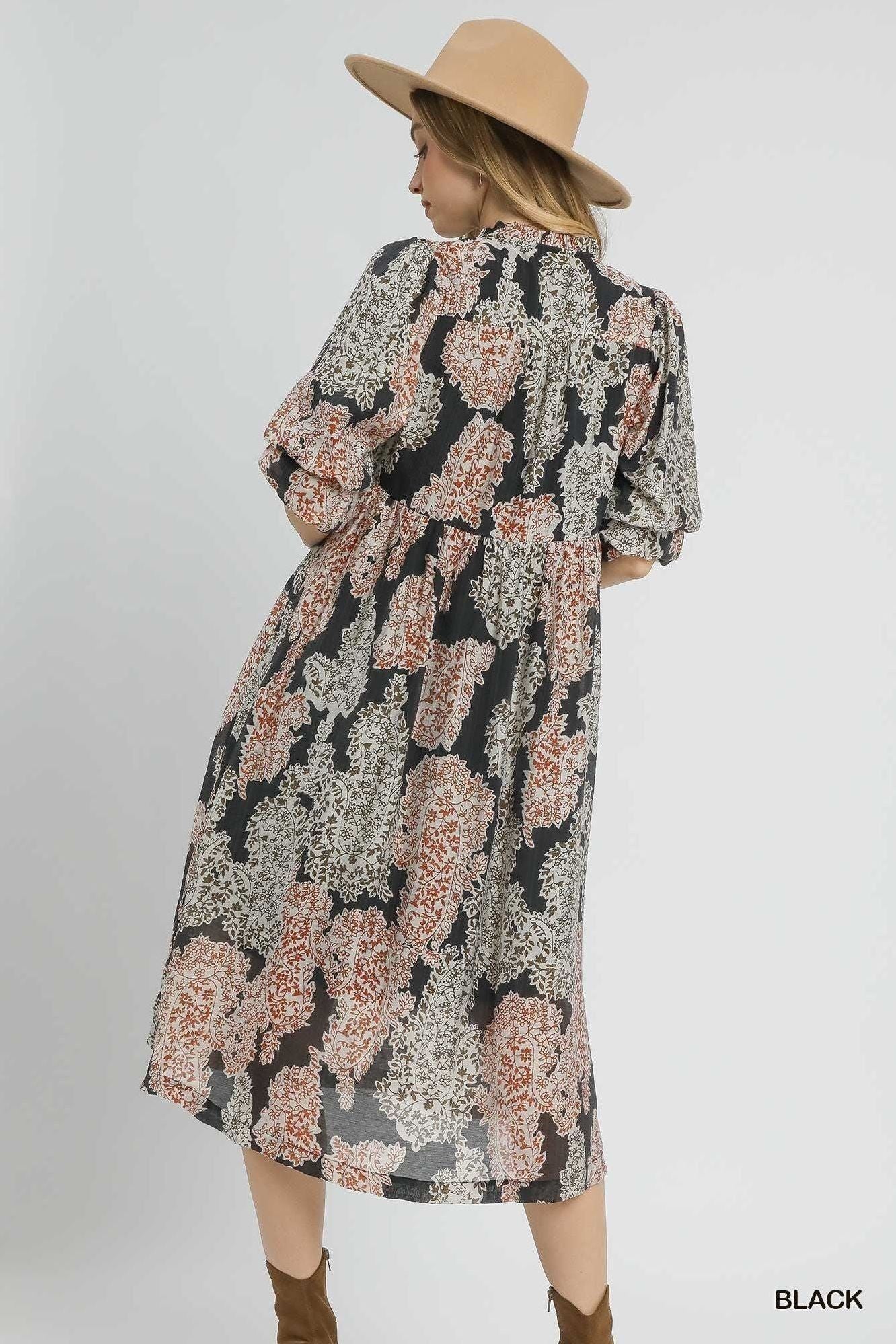 Paisley Print Midi Dress with Ruffle Sleeves By Umgee