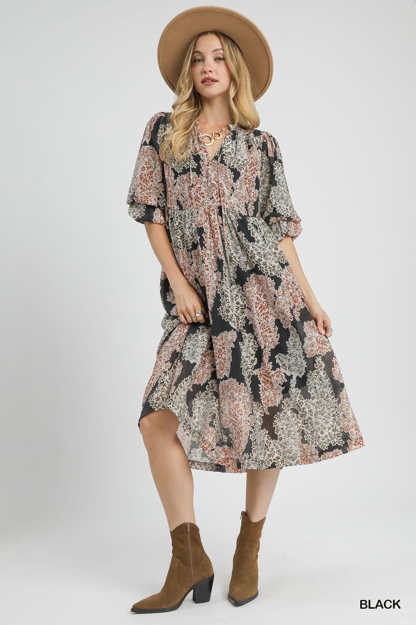 Paisley Print Midi Dress with Ruffle Sleeves By Umgee