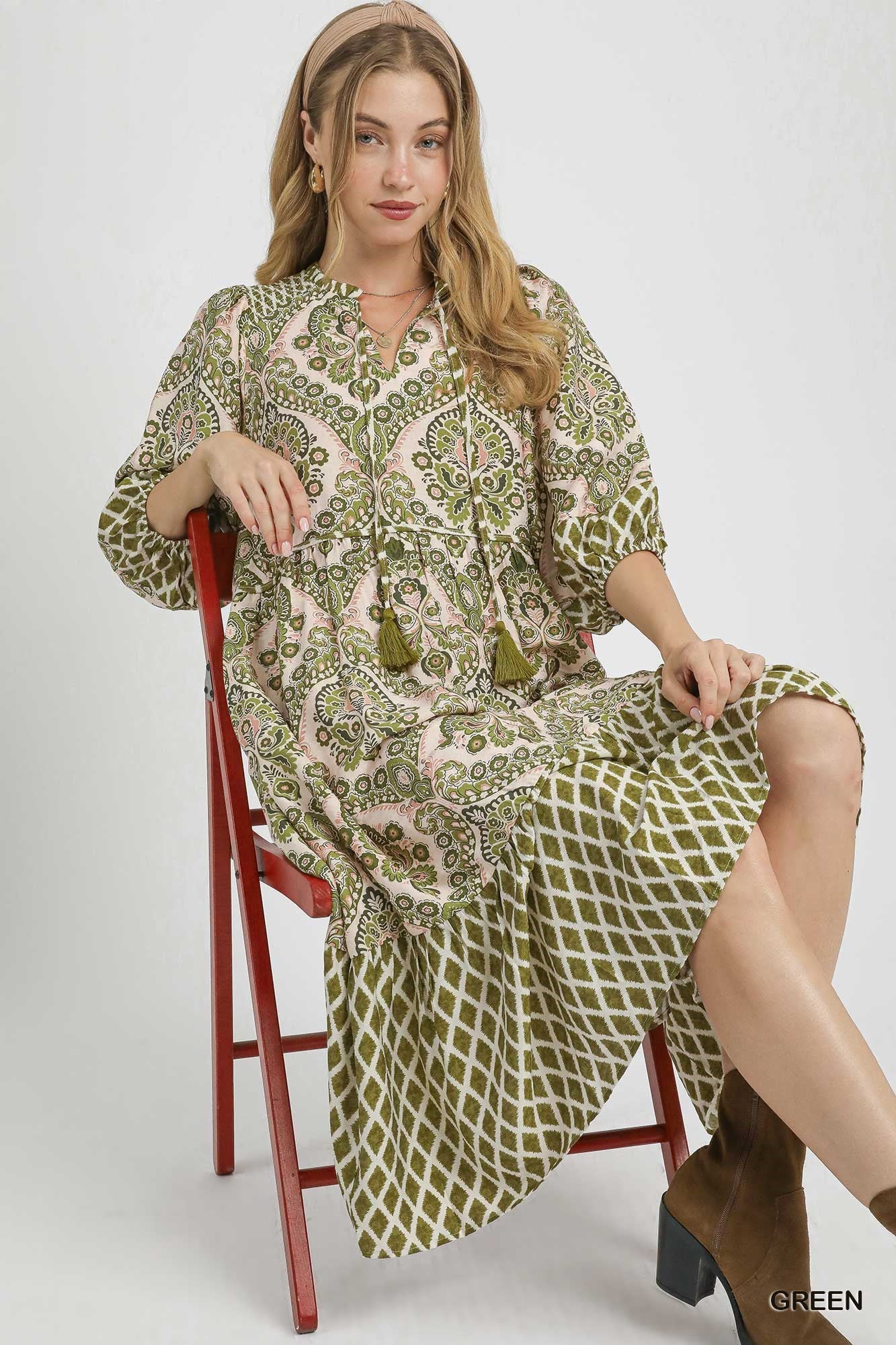 Paisley Crosspatch Midi Dress By Umgee