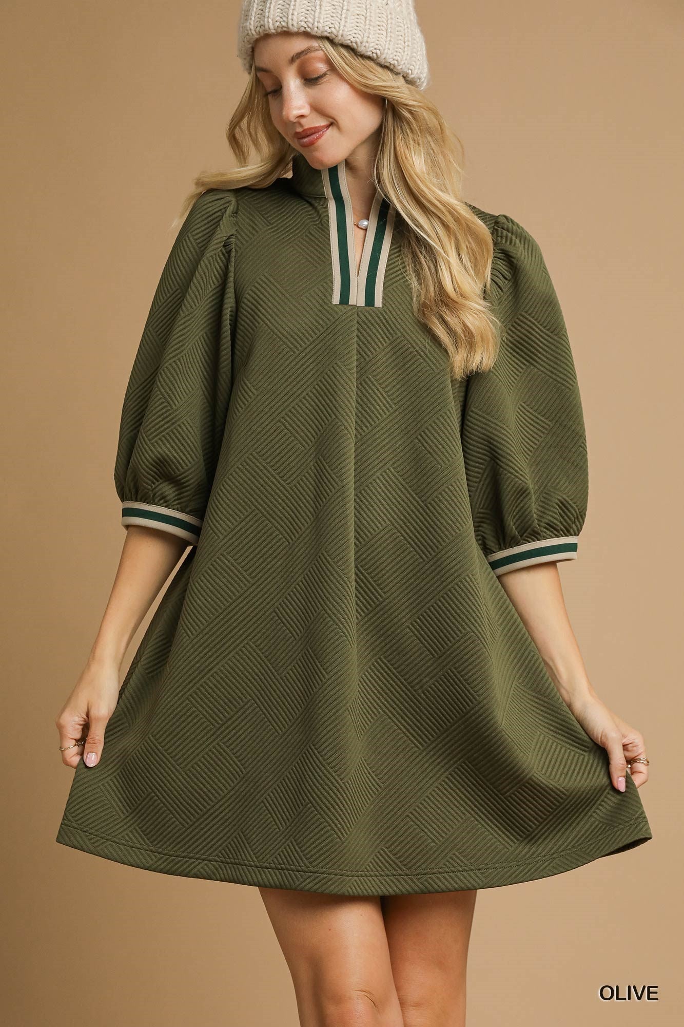 High Neck Jacquard Mini Dress By Umgee