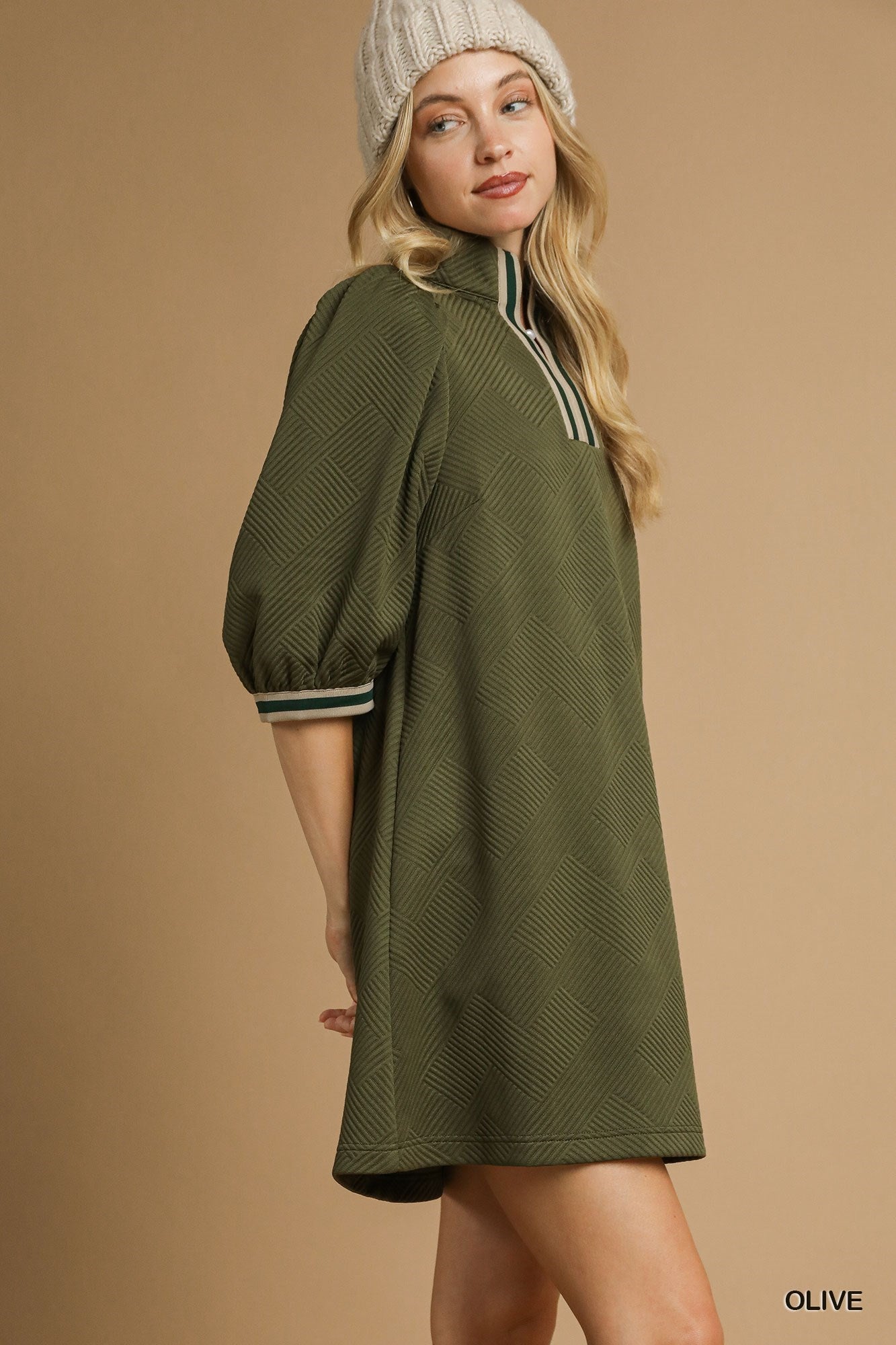 High Neck Jacquard Mini Dress By Umgee