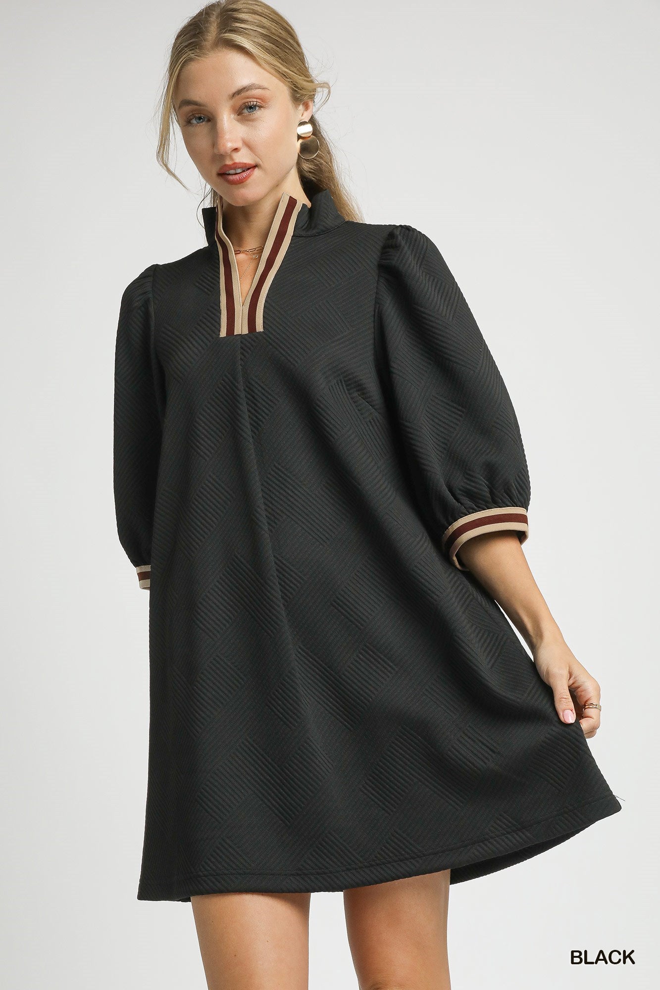 High Neck Jacquard Mini Dress By Umgee