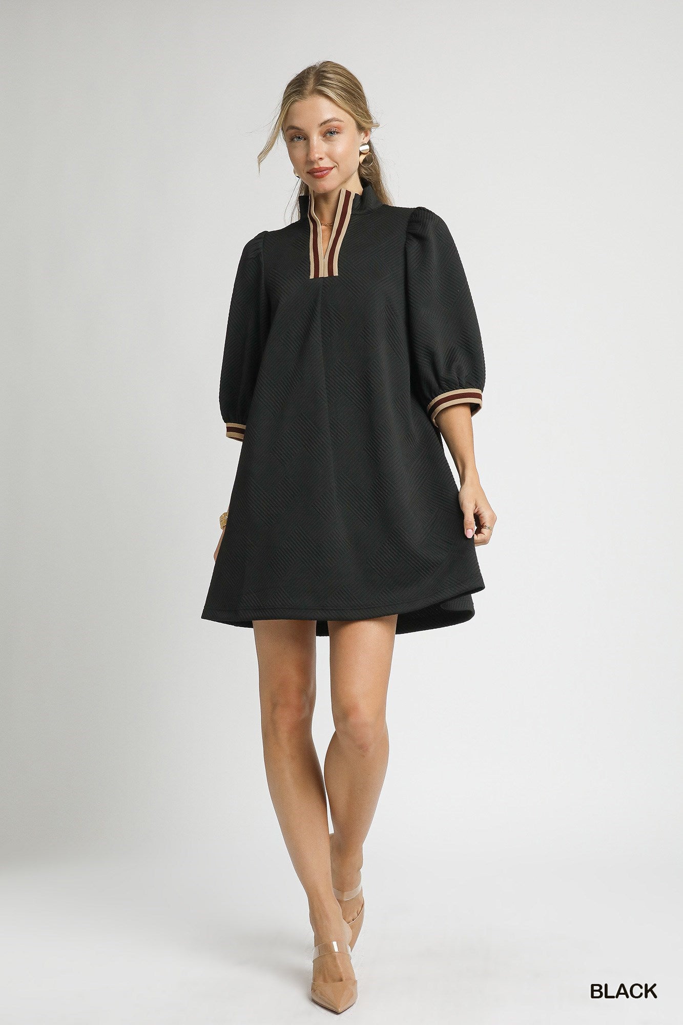 High Neck Jacquard Mini Dress By Umgee