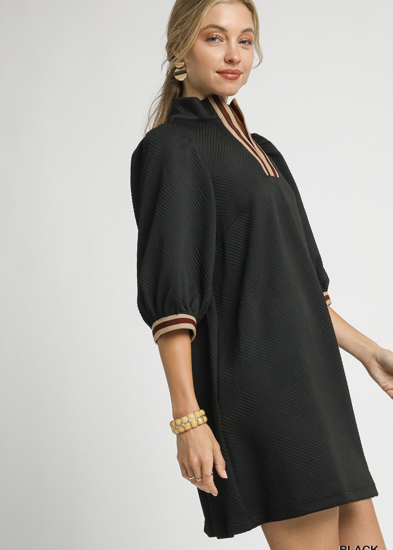 High Neck Jacquard Mini Dress By Umgee