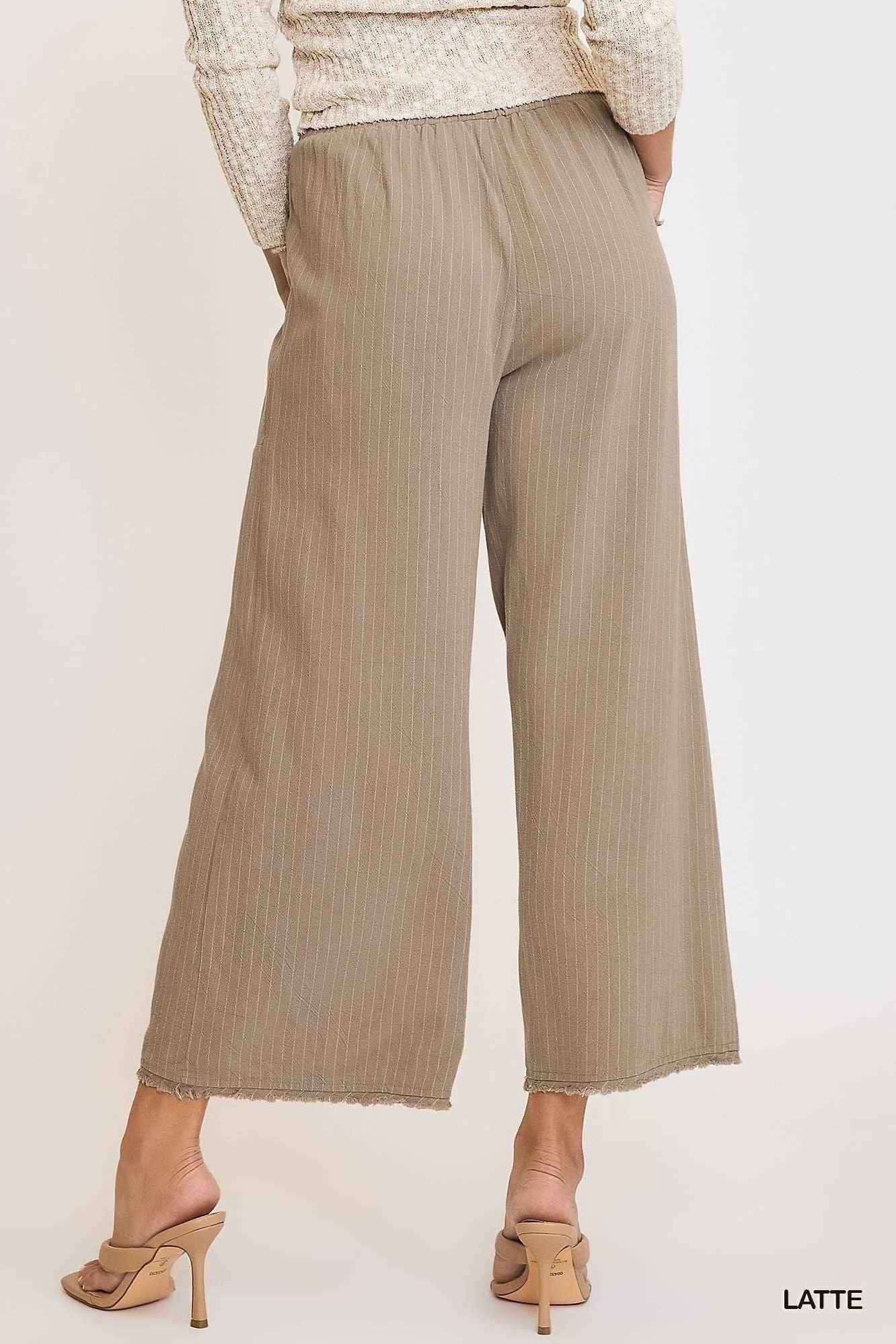 Linen Blend Striped Wide Leg Pants By Umgee