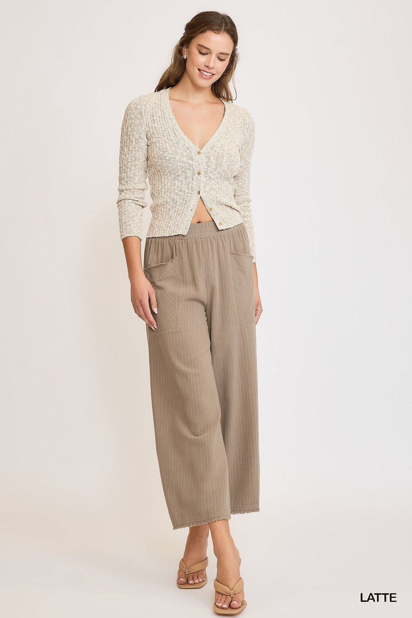 Linen Blend Striped Wide Leg Pants By Umgee