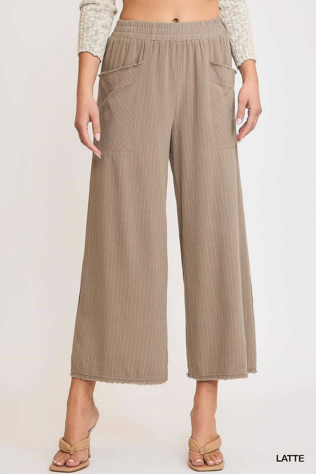 Linen Blend Striped Wide Leg Pants By Umgee