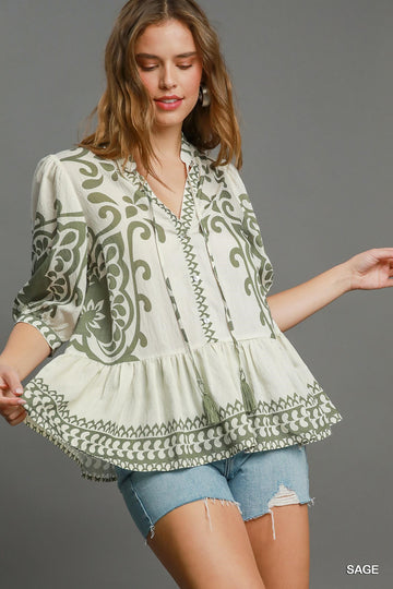 Abstract Border Print Top- By Umgee