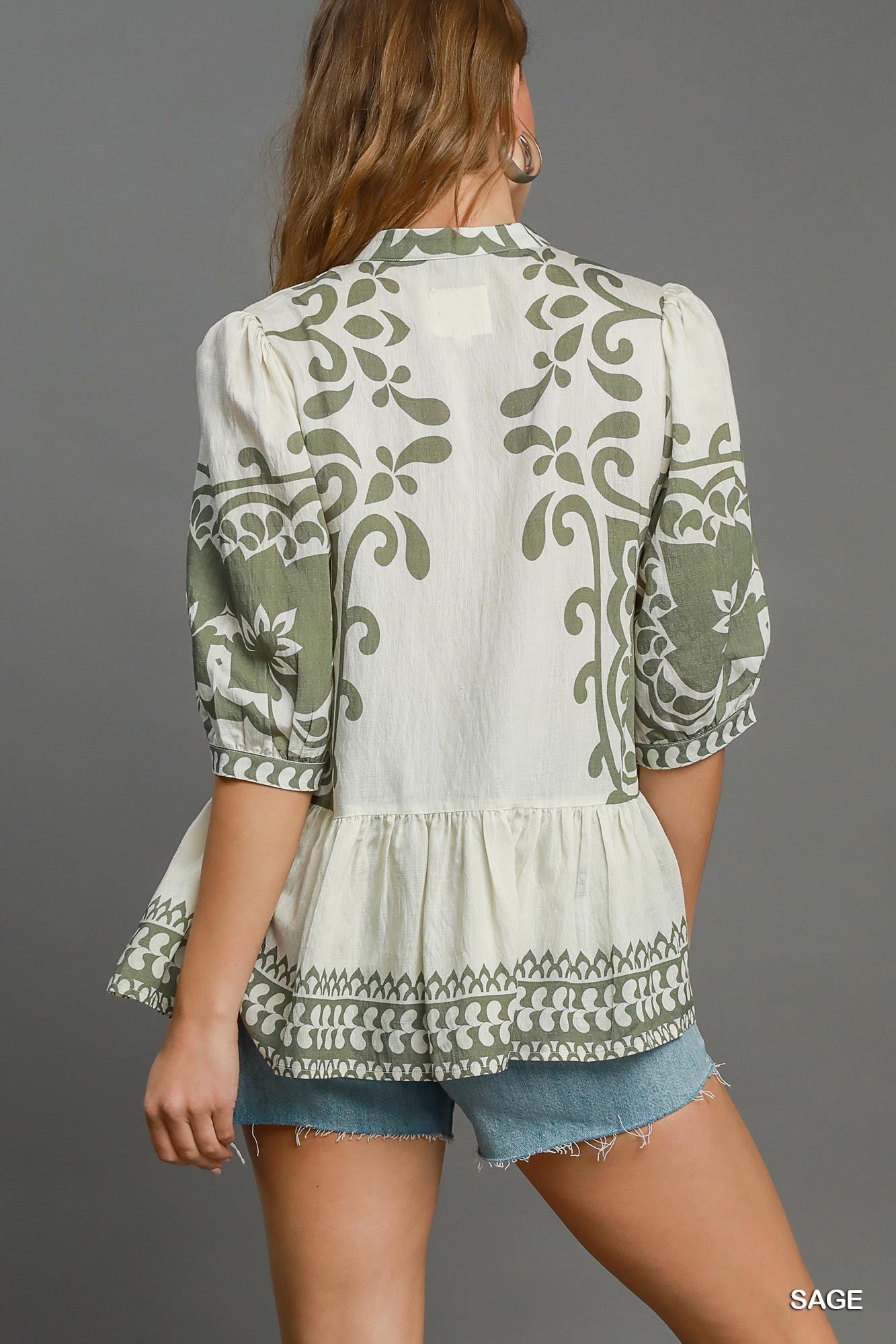 Abstract Border Print Top- By Umgee