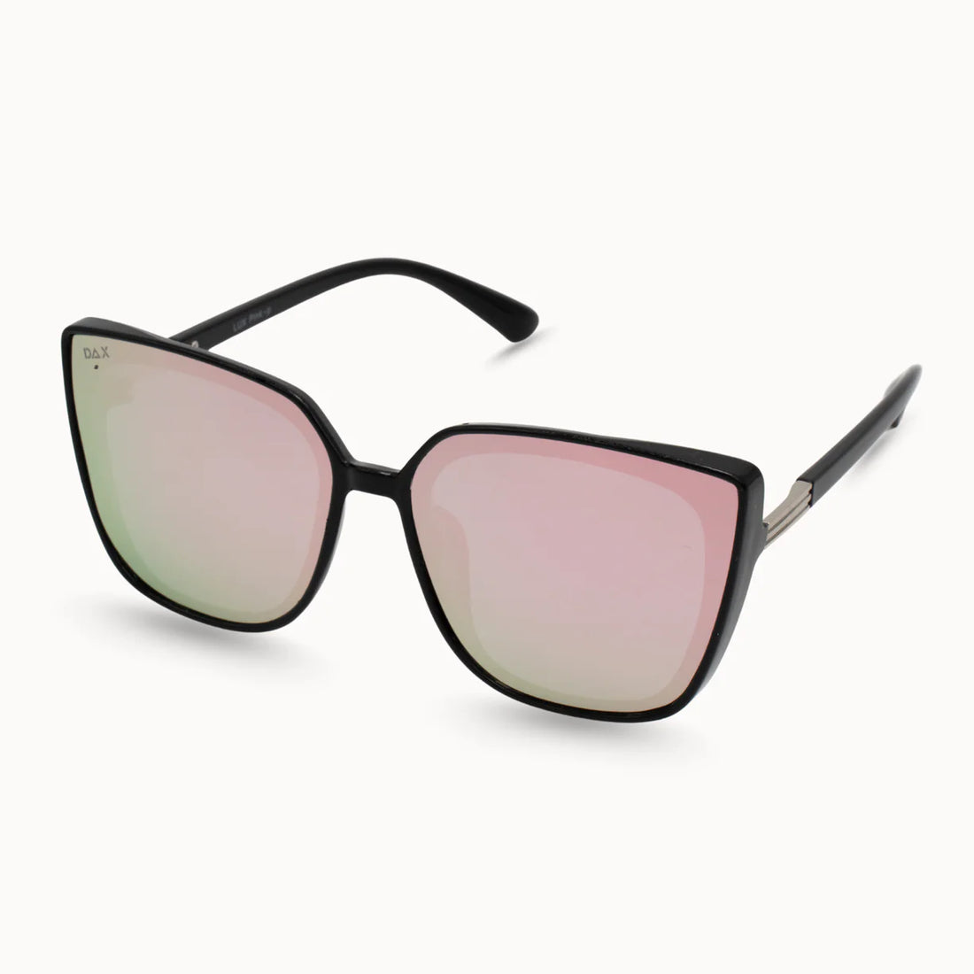 Lux pink sunglasses with oversized black frame, pink polarized lenses, lightweight design, perfect for fashion-forward sun protection