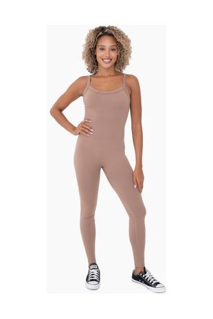 Mono B Full Length Seamless Micro-Ribbed Jumpsuit Taupe