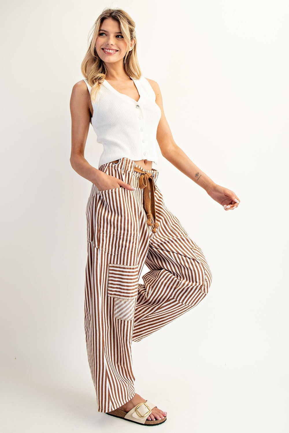 Striped Patchwork Barrel Pants By Eesome