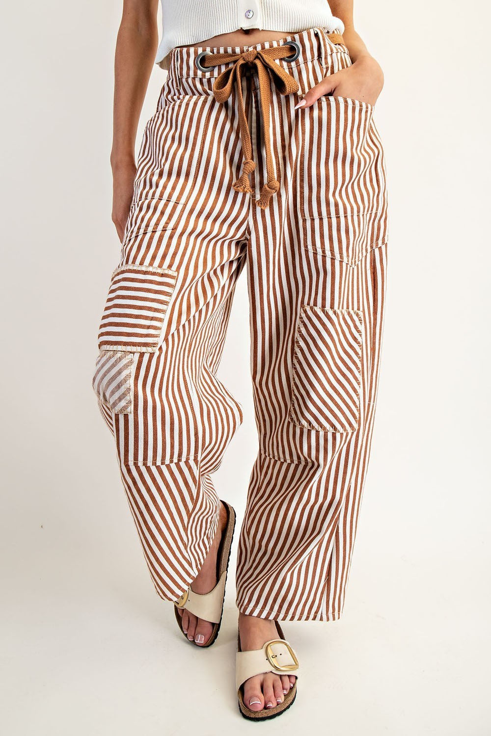 Striped Patchwork Barrel Pants By Eesome