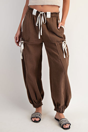 Striped Drawstring Side Pocket Jogger Pants by Eesome