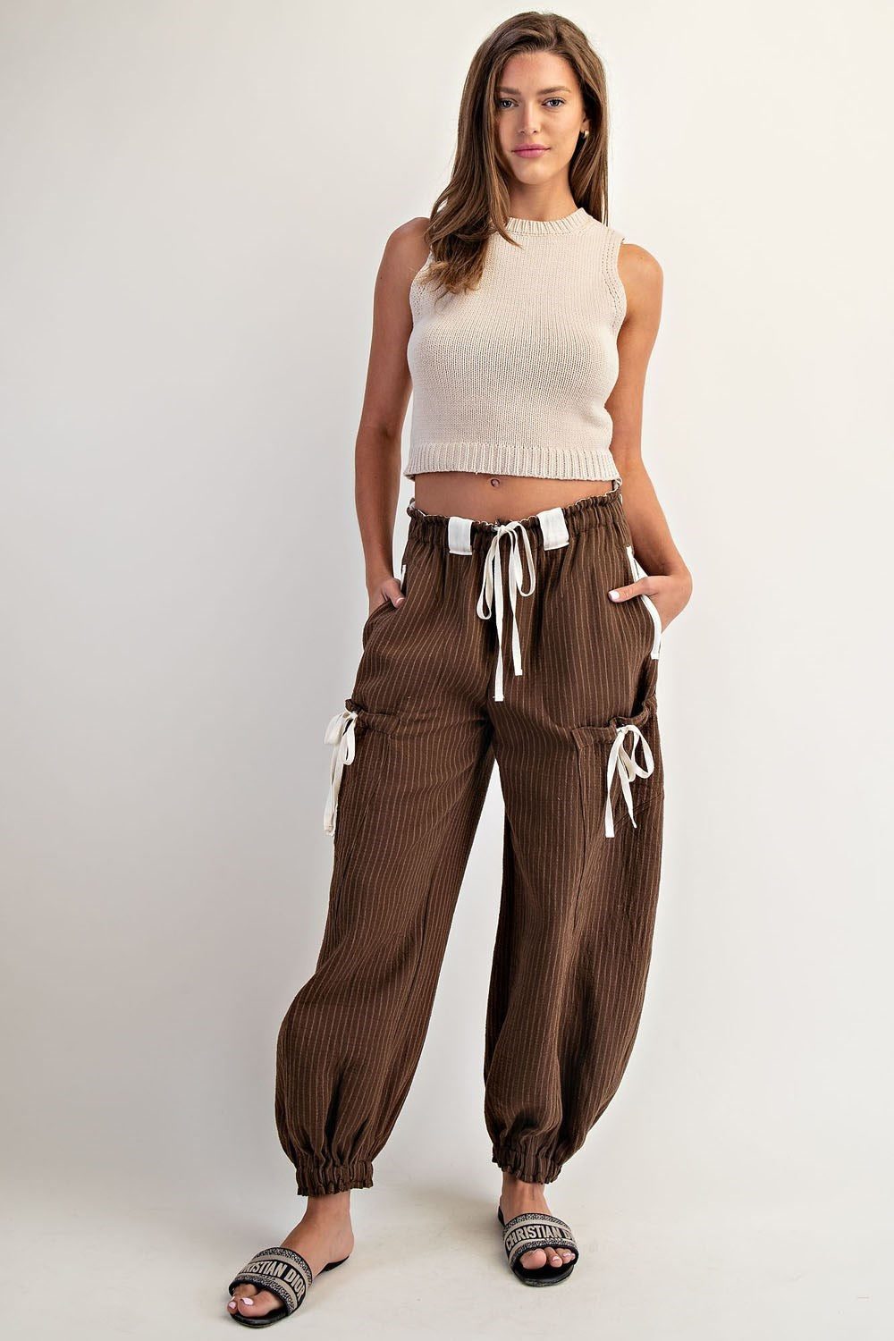 Striped Drawstring Side Pocket Jogger Pants by Eesome