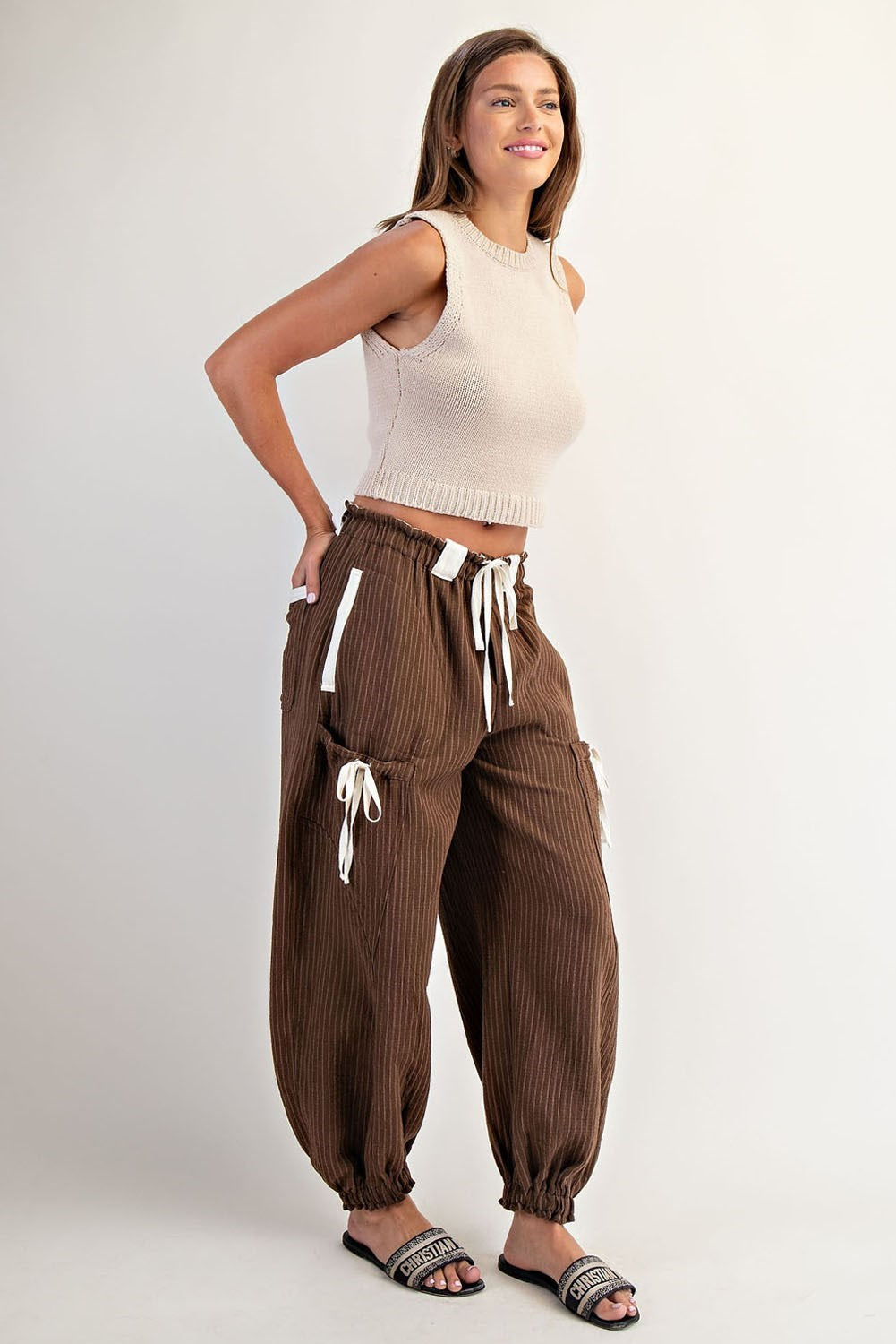 Striped Drawstring Side Pocket Jogger Pants by Eesome