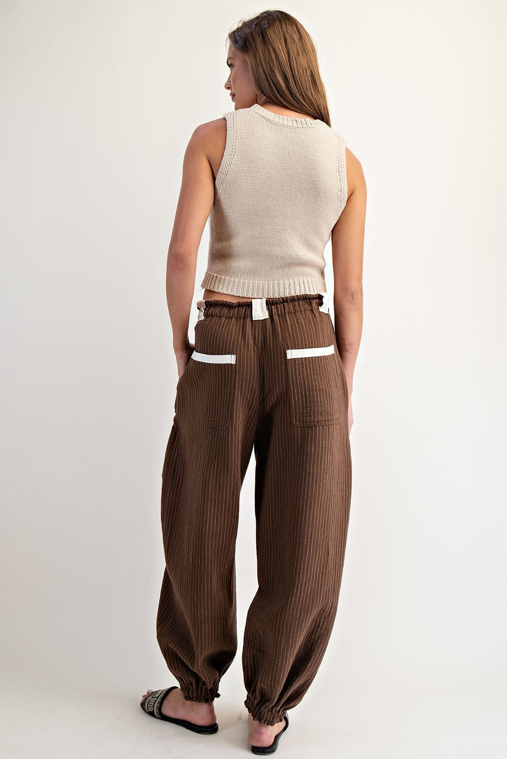 Striped Drawstring Side Pocket Jogger Pants by Eesome
